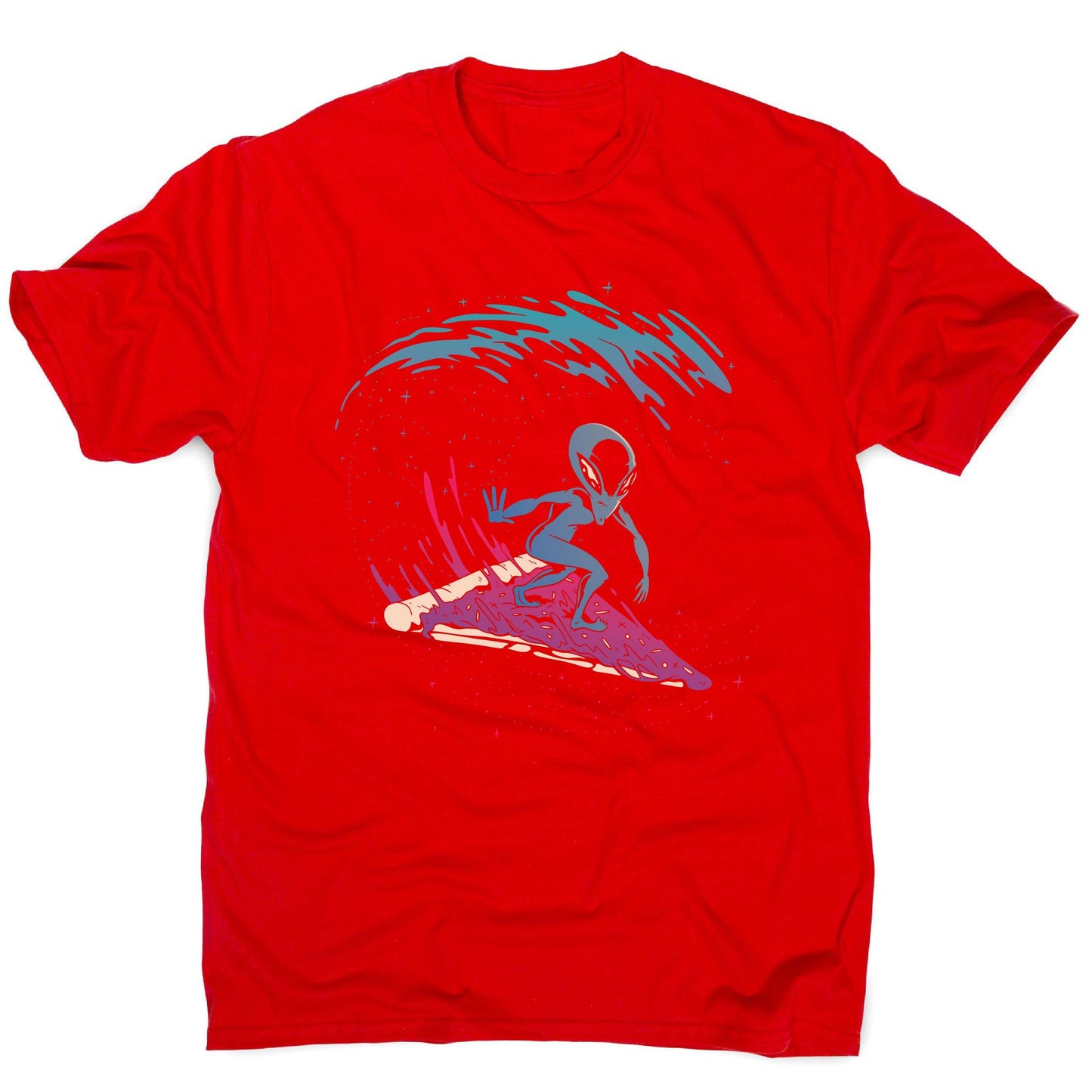 Pizza surfing alien funny illustration men's t-shirt