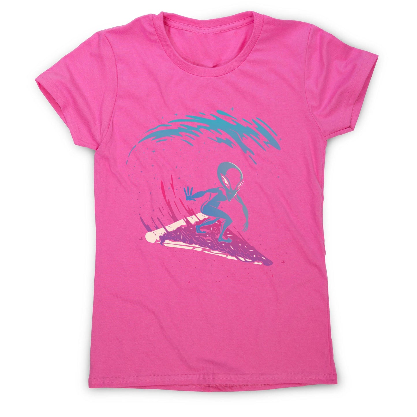 Pizza surfing alien funny illustration women's t-shirt