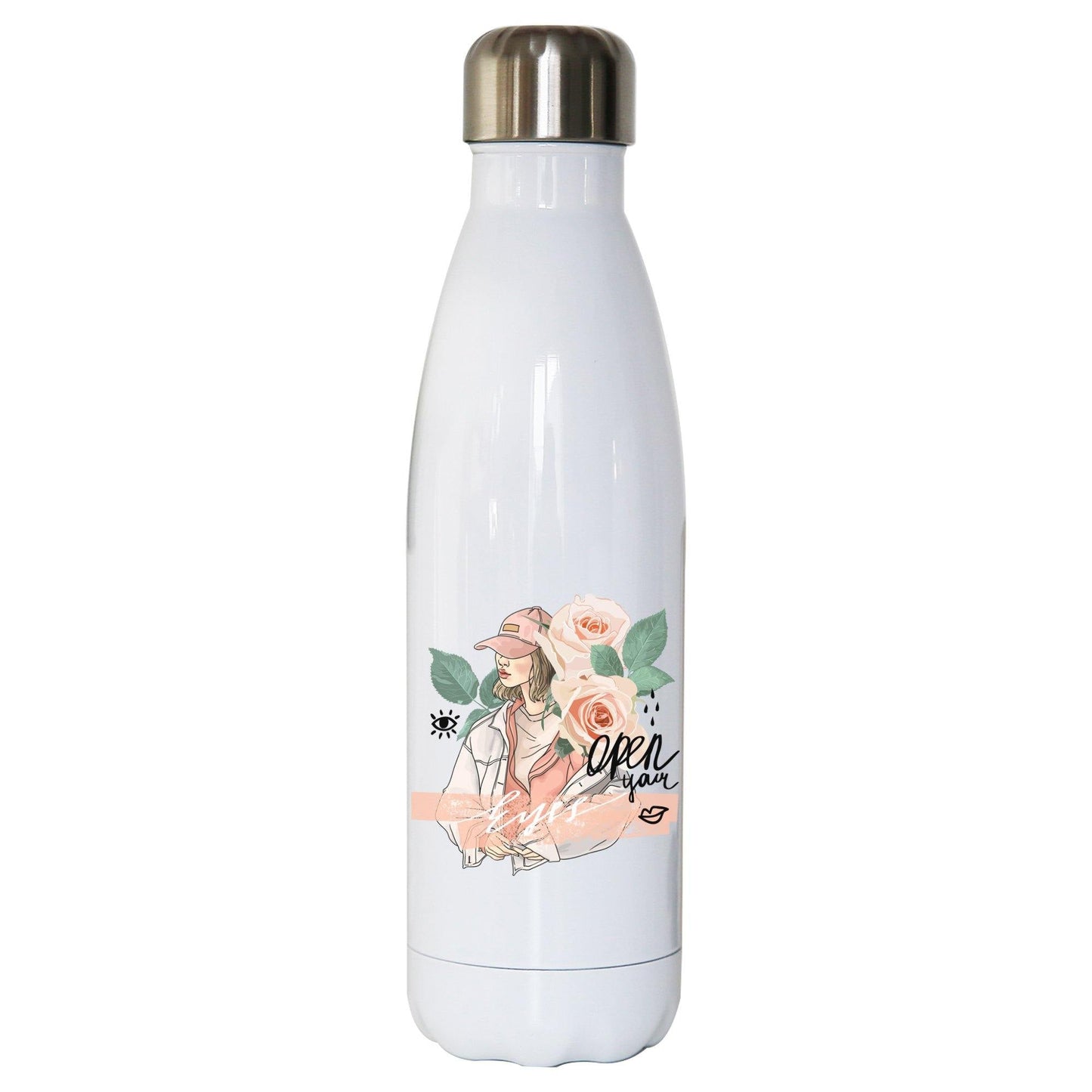 Open your eyes illustration design water bottle stainless steel reusable
