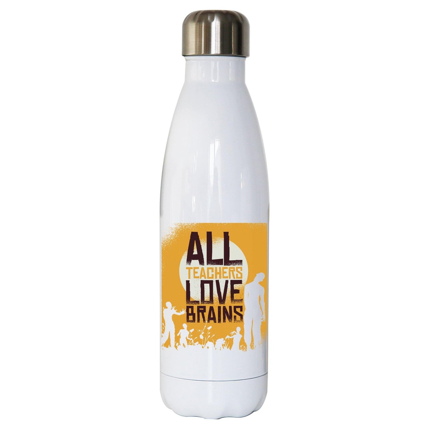 Teacher loves brains zombie funny water bottle stainless steel reusable