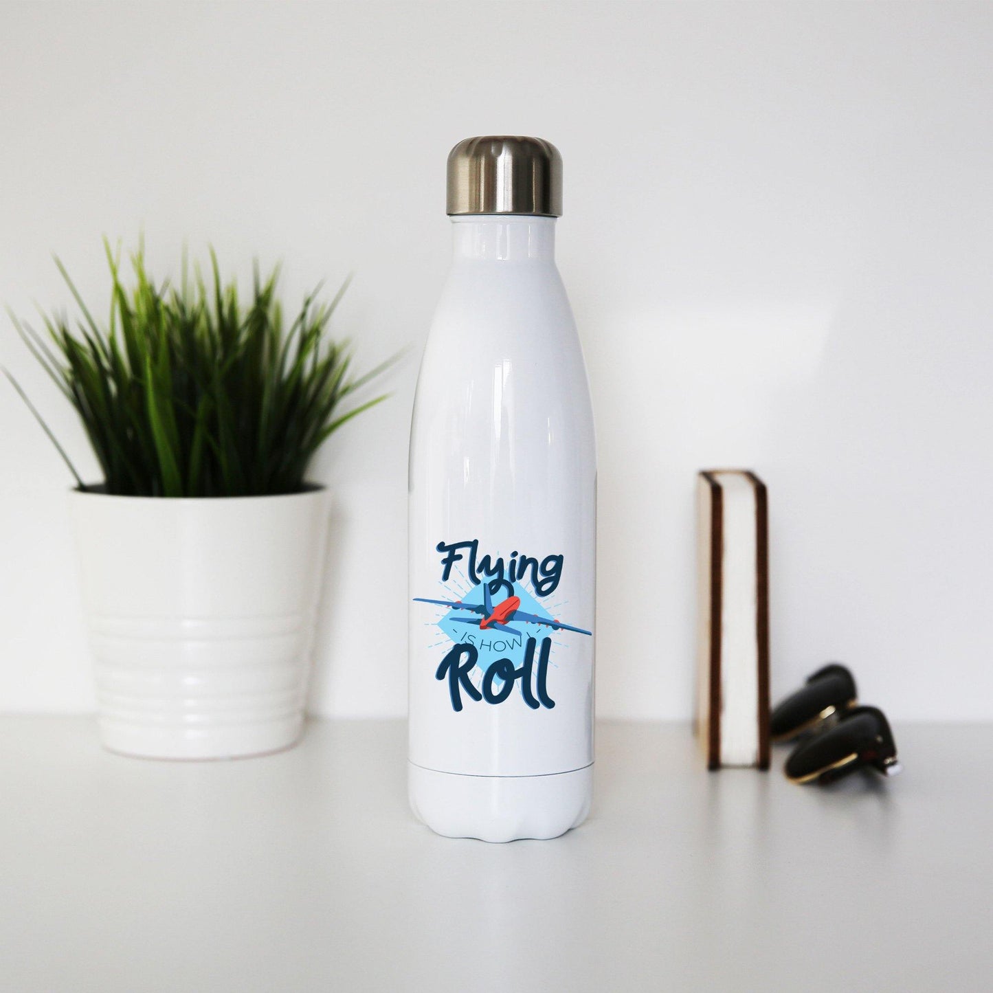 Flying airplane funny water bottle stainless steel reusable