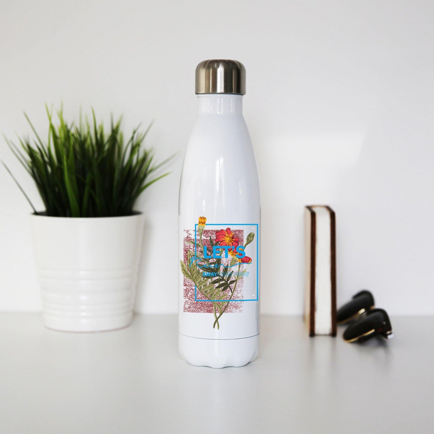 Flower illustration abstract design water bottle stainless steel reusable