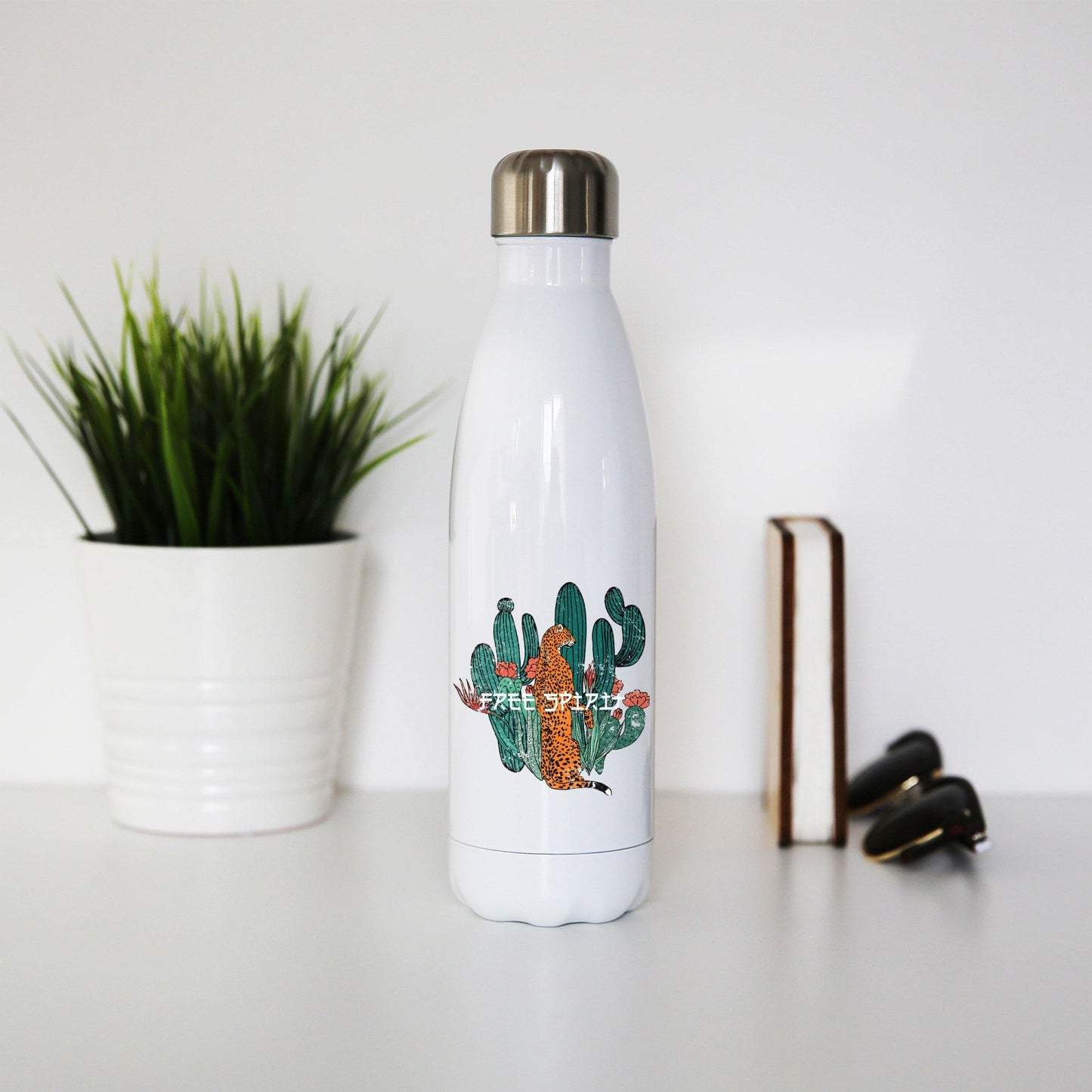 Leopard free spirit illustration graphic design water bottle stainless steel reusable