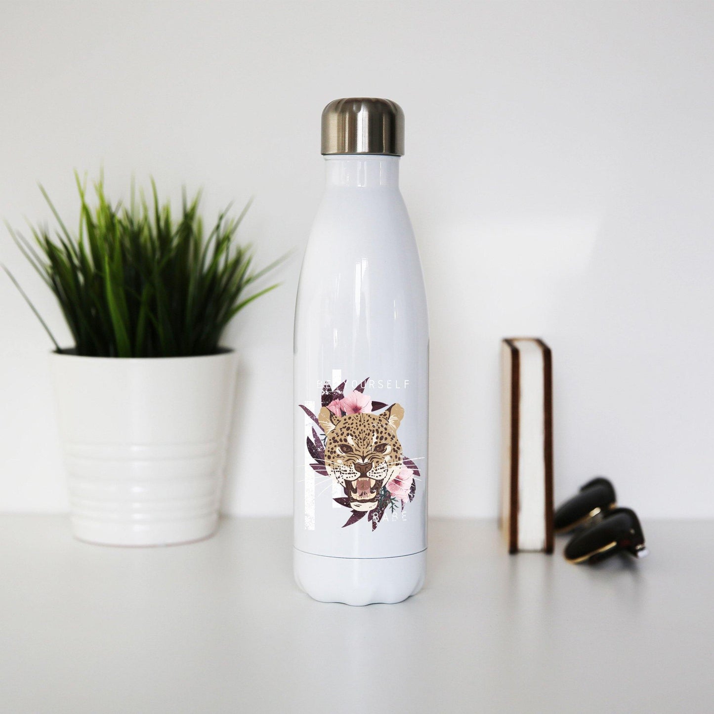 Leopard head illustration design water bottle stainless steel reusable