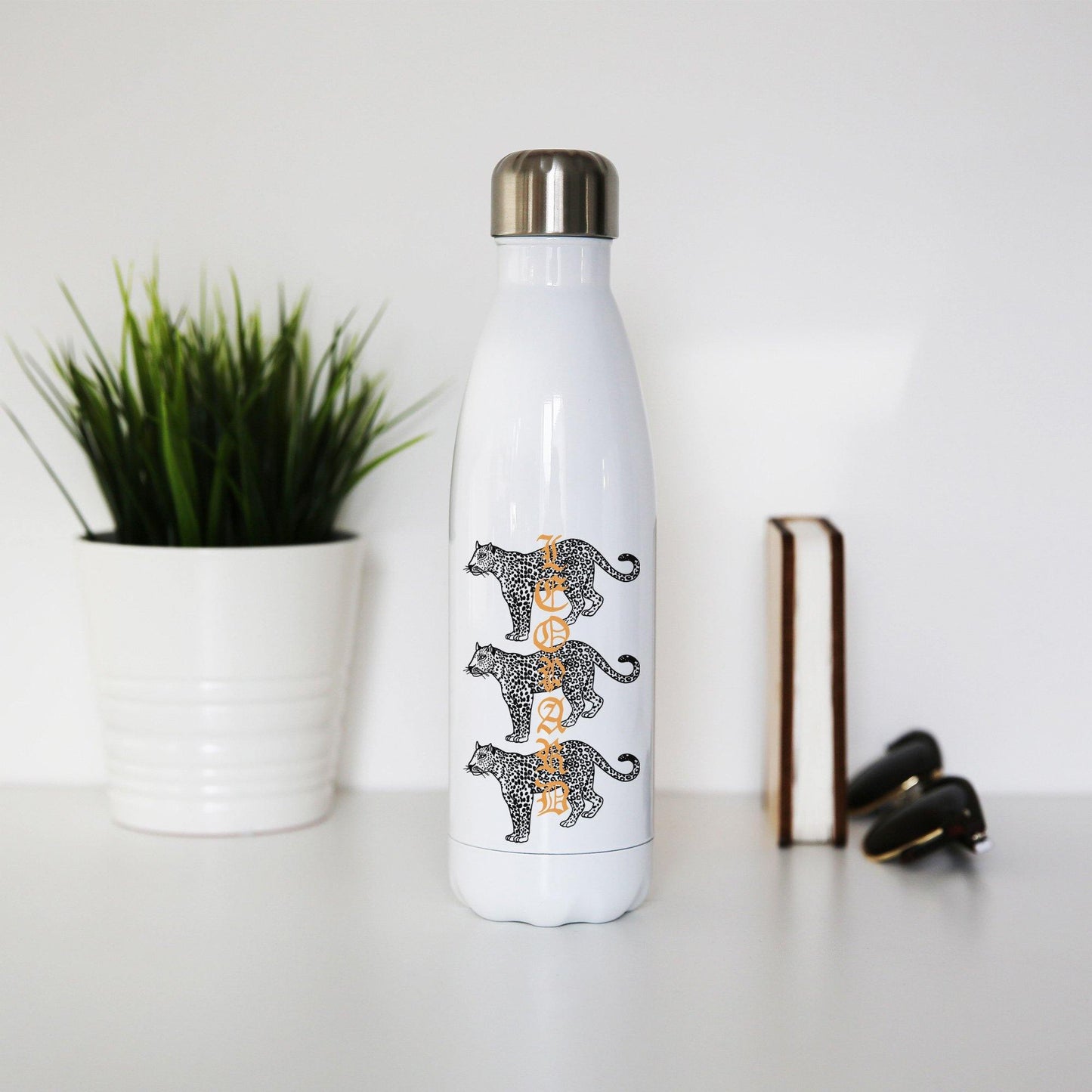 Leopard illustration graphic design water bottle stainless steel reusable