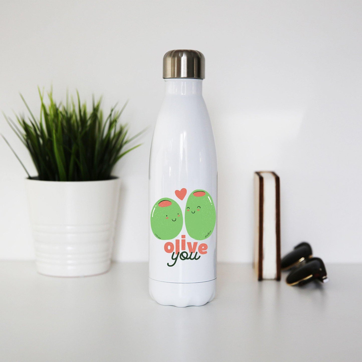 Olive you funny design water bottle stainless steel reusable