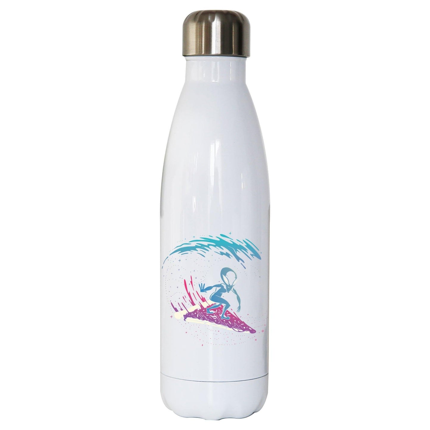 Pizza surfing alien funny illustration water bottle stainless steel reusable