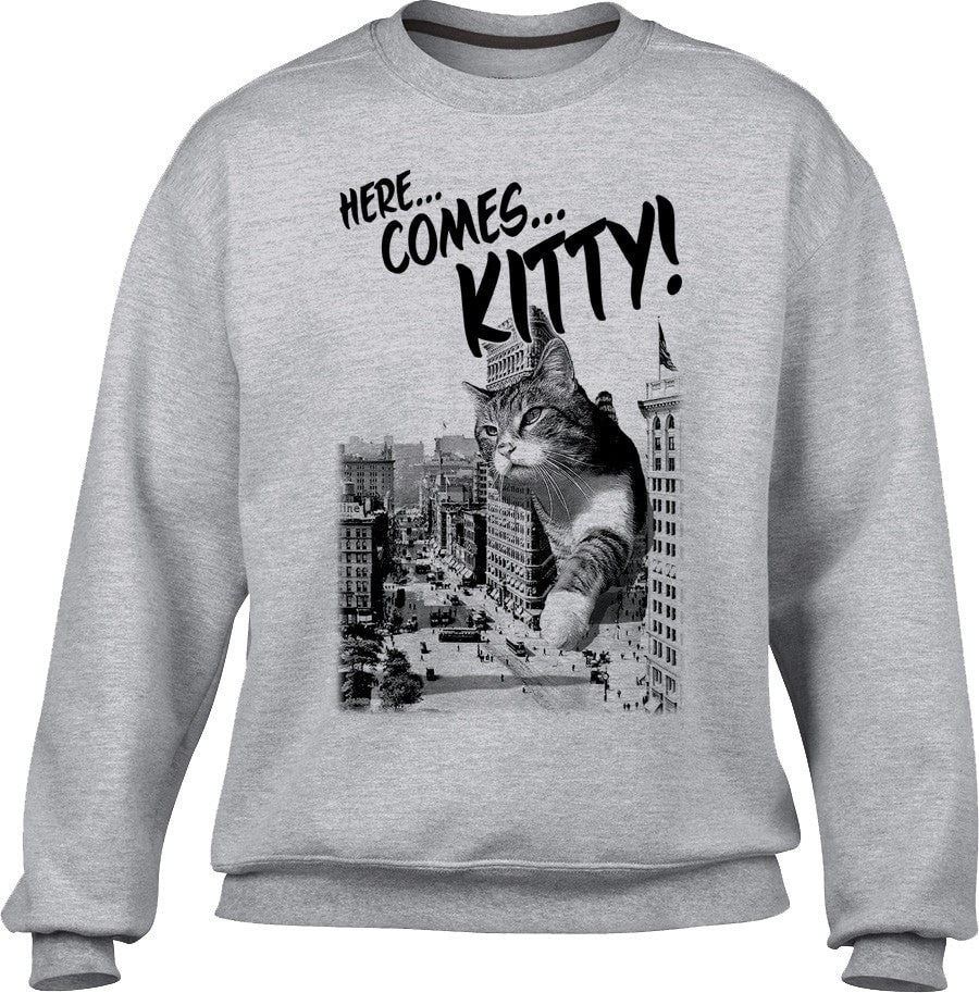 Unisex Here Comes Kitty Sweatshirt Funny Giant Cat Sweatshirt