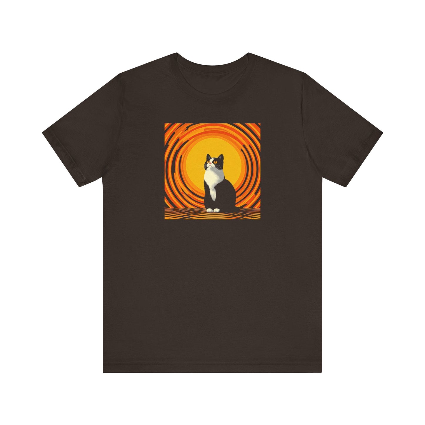 Retro Spiral Cat Graphic Tee – Psychedelic Cat Lover Shirt