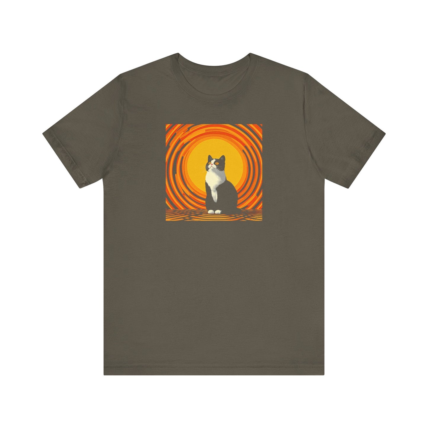 Retro Spiral Cat Graphic Tee – Psychedelic Cat Lover Shirt