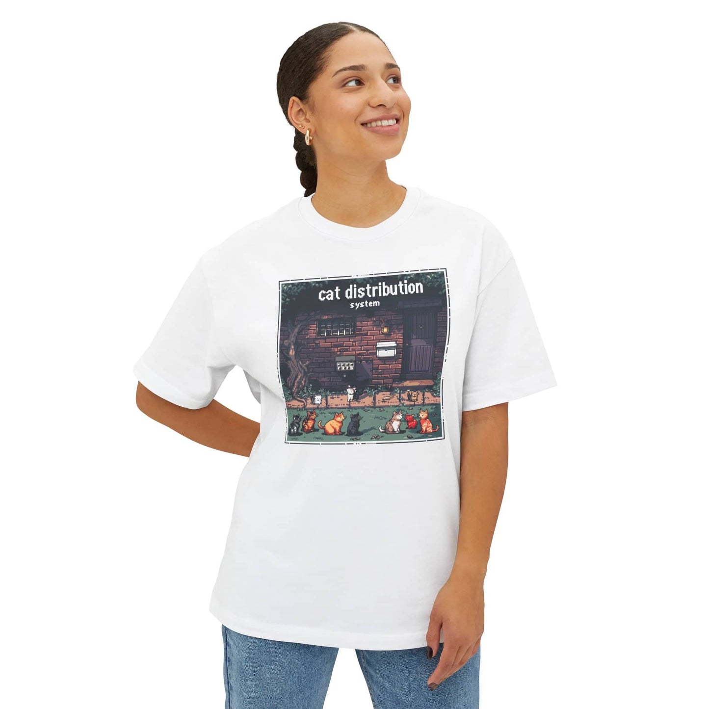 Cat Distribution System T-Shirt Funny Cat Lover Graphic Unisex Oversized Boxy Tee