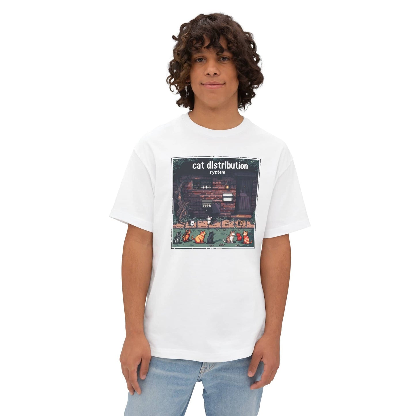 Cat Distribution System T-Shirt Funny Cat Lover Graphic Unisex Oversized Boxy Tee