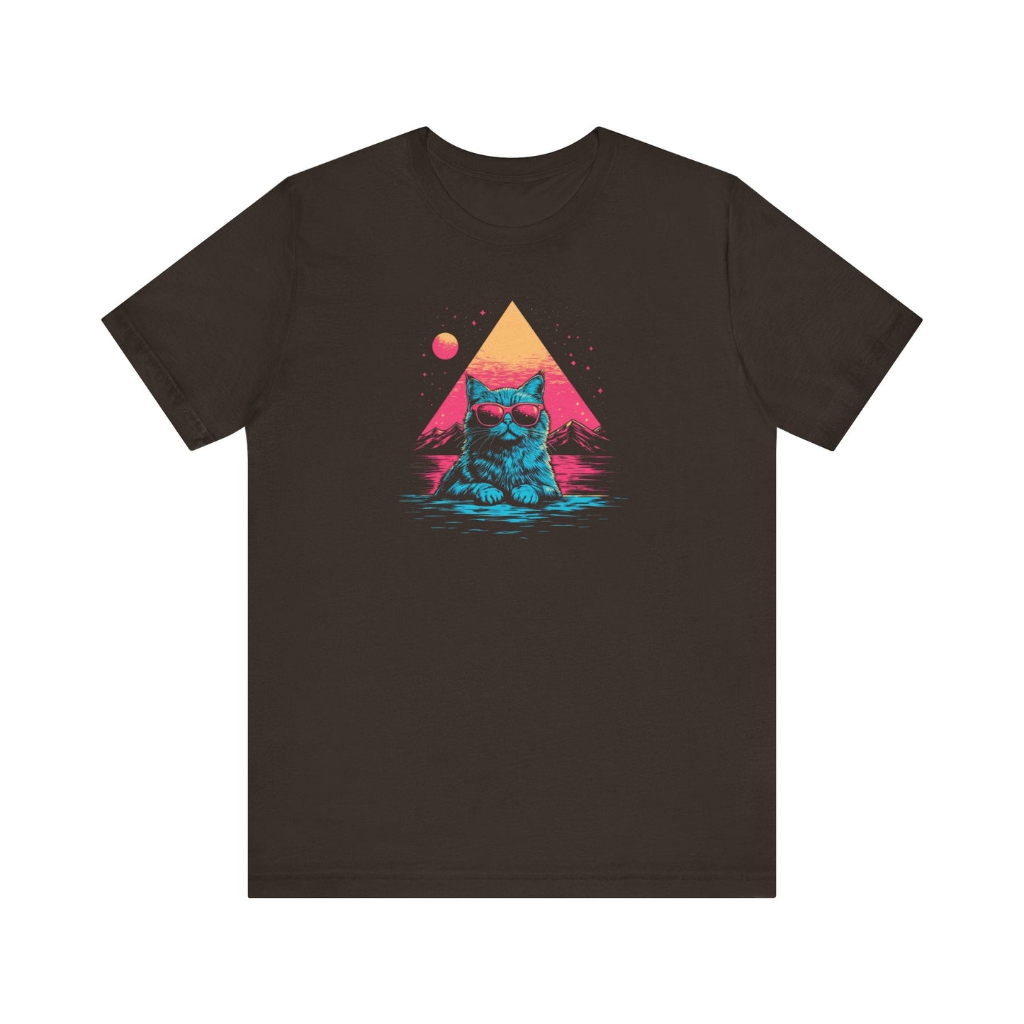 Retro Sunset Cat Graphic Tee – Cool Neon Vibes Cat Lover Shirt