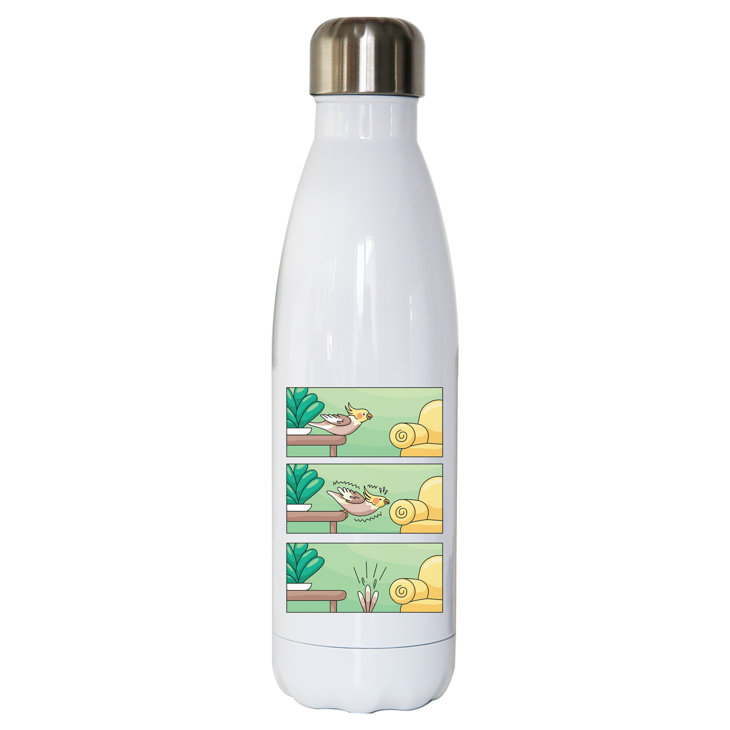 Cockatiel comic strip water bottle stainless steel reusable