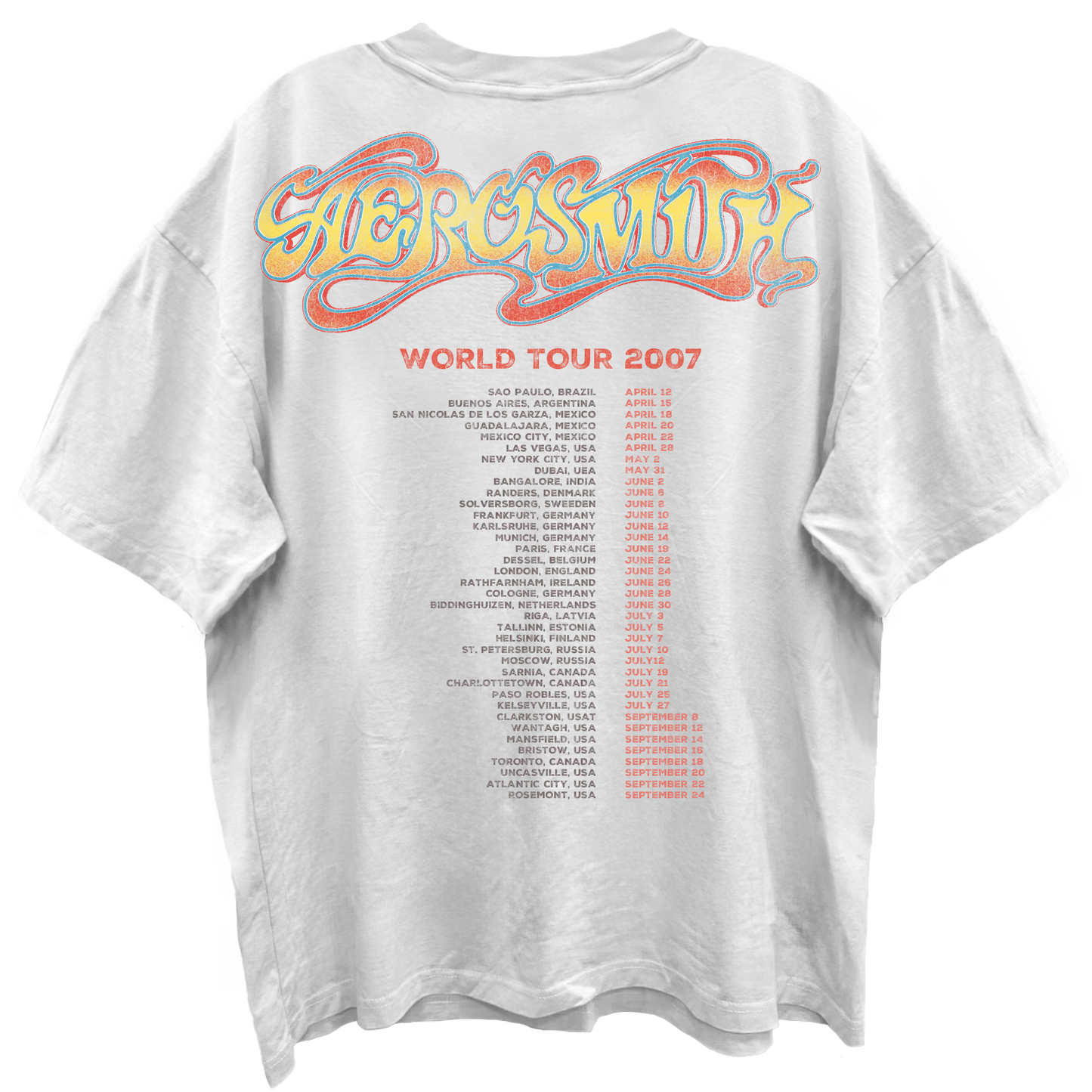 AEROSMITH DREAM ON WORLD TOUR BLANC ENZYME WASH WHITE T-SHIRT/GIANT VINTAGE T-SHIRT