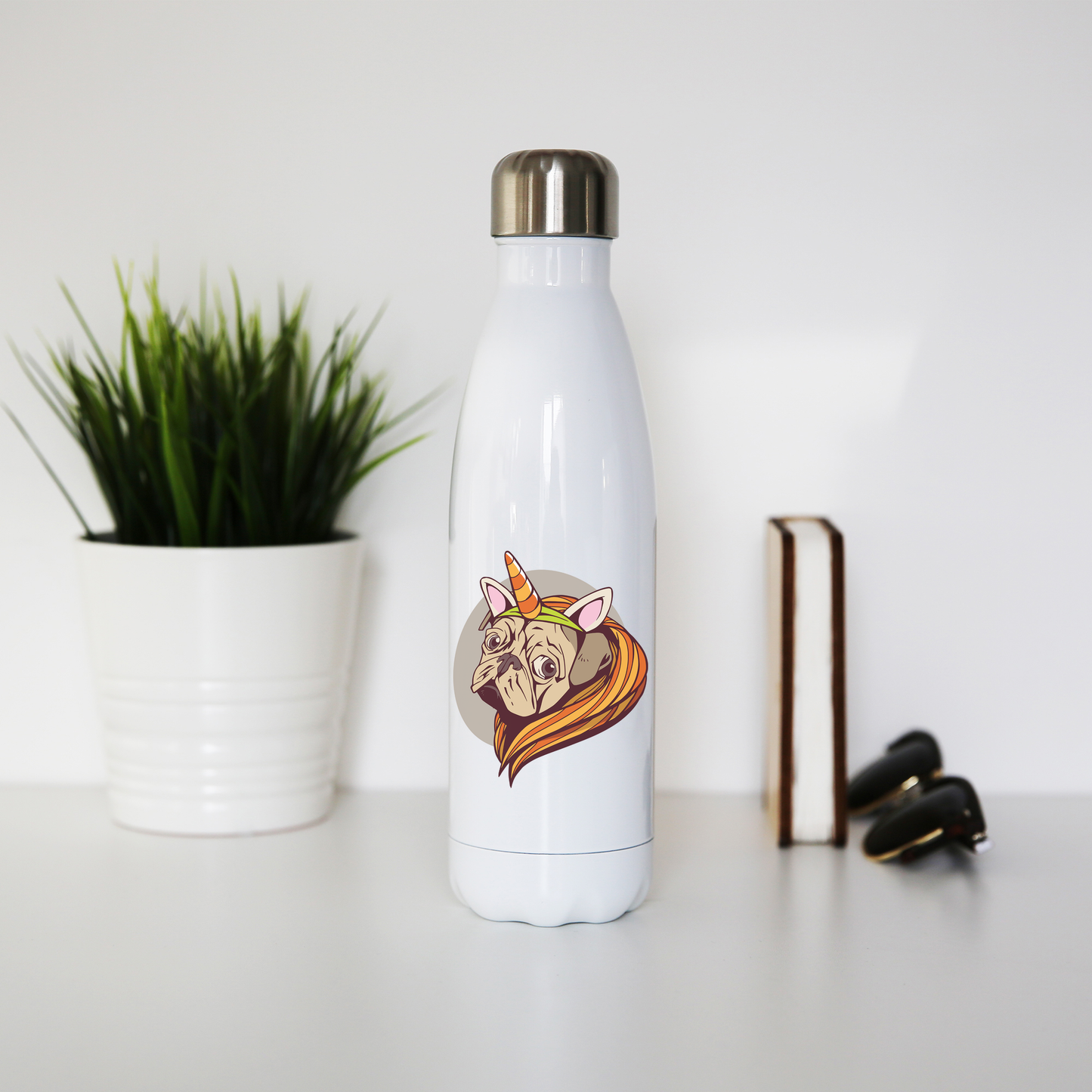 Unicorn pug water bottle stainless steel reusable