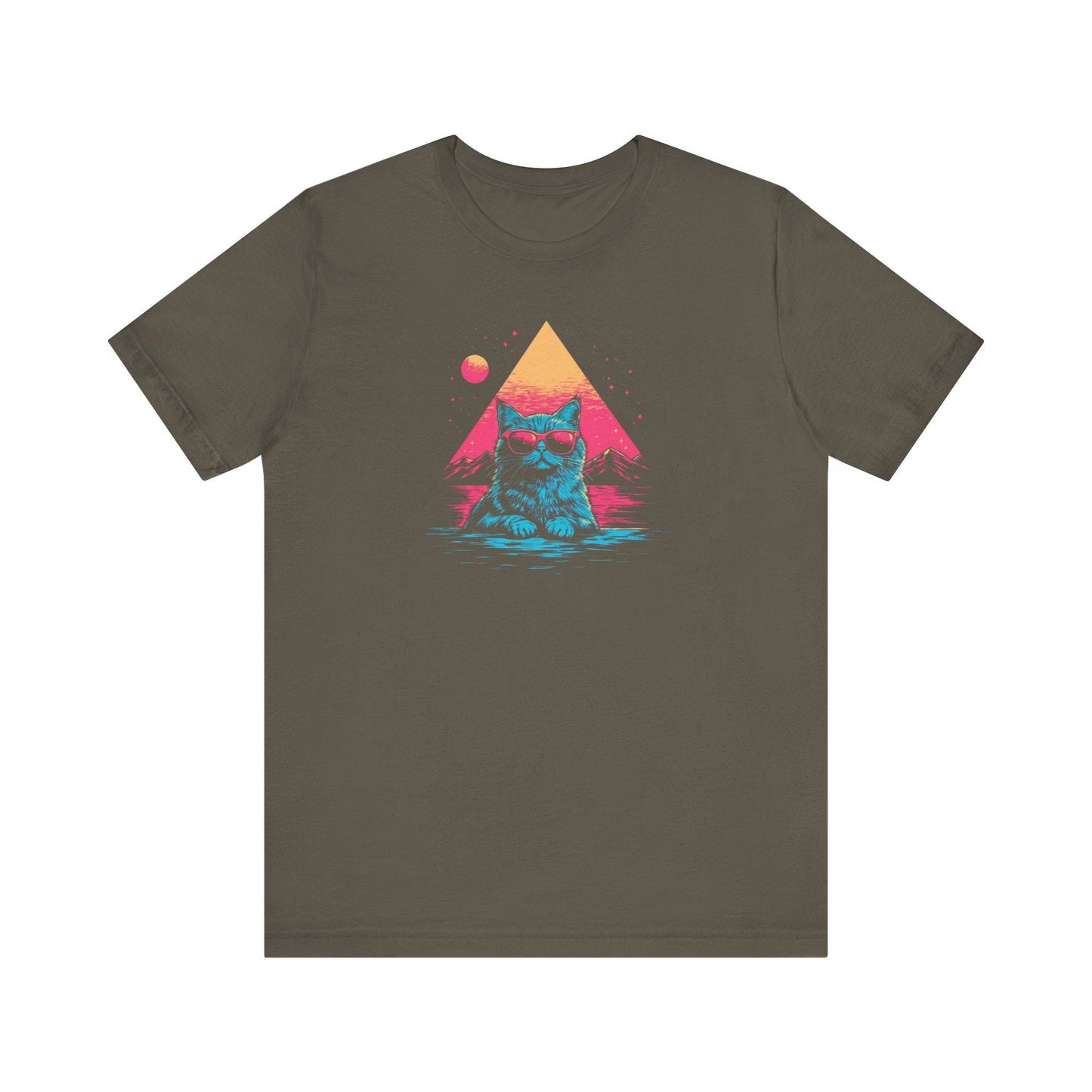Retro Sunset Cat Graphic Tee – Cool Neon Vibes Cat Lover Shirt