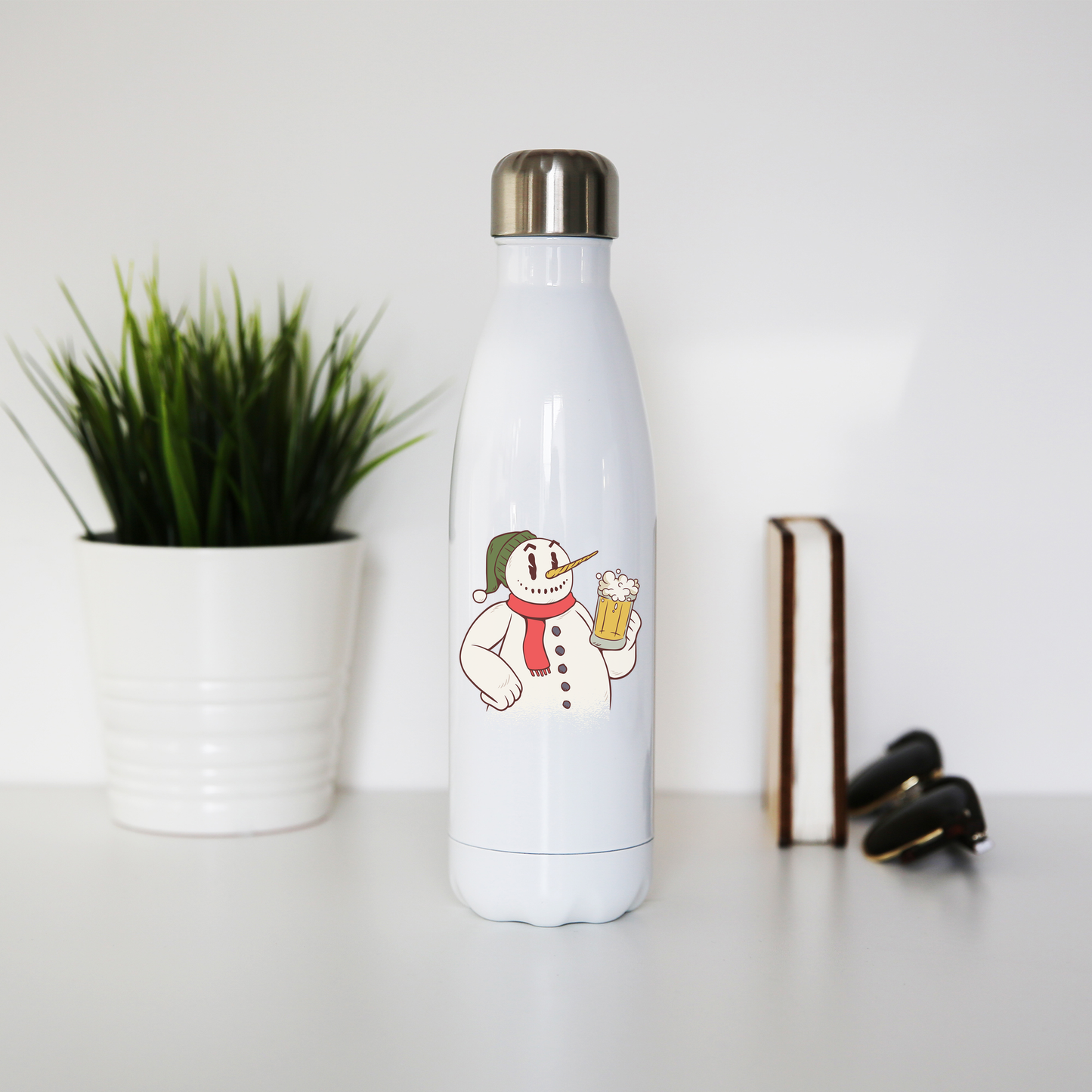 Snowman drinking beer water bottle stainless steel reusable