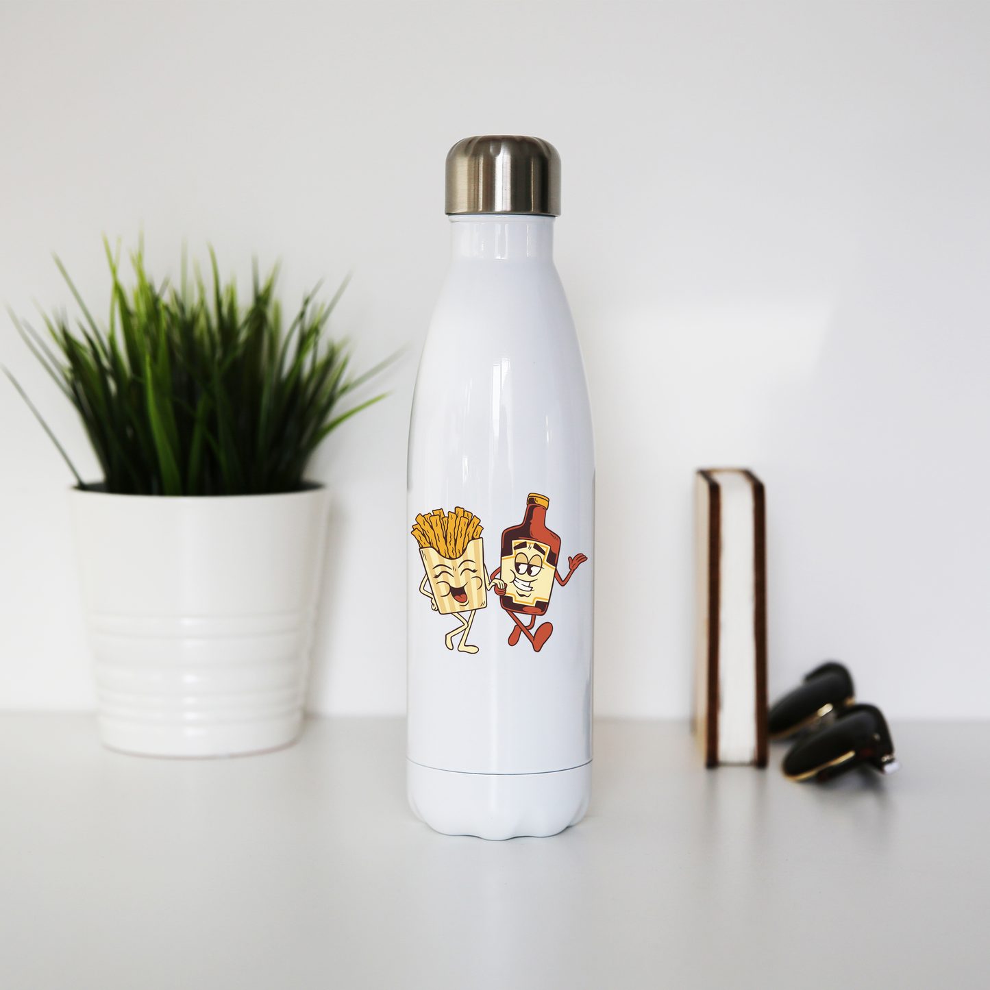 Fries and ketchup couple water bottle stainless steel reusable
