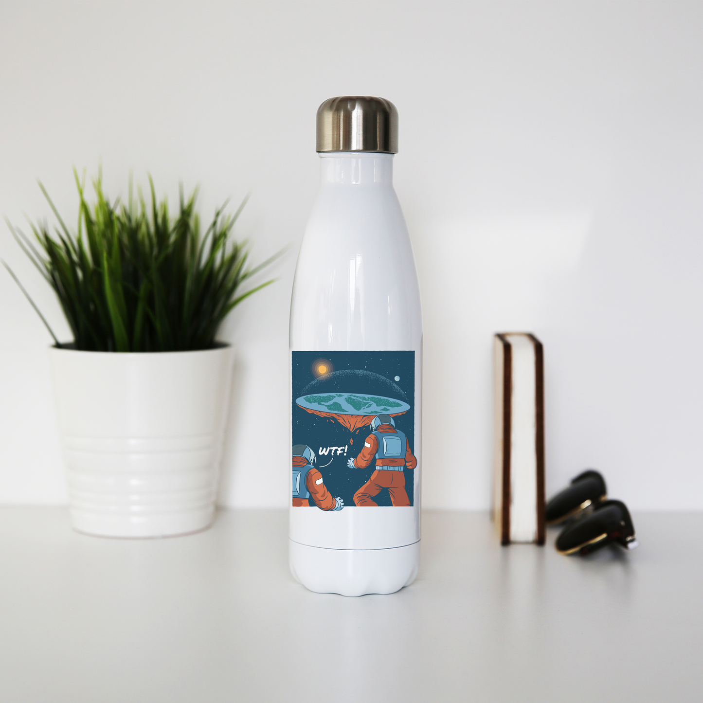 Flat earth astronauts water bottle stainless steel reusable
