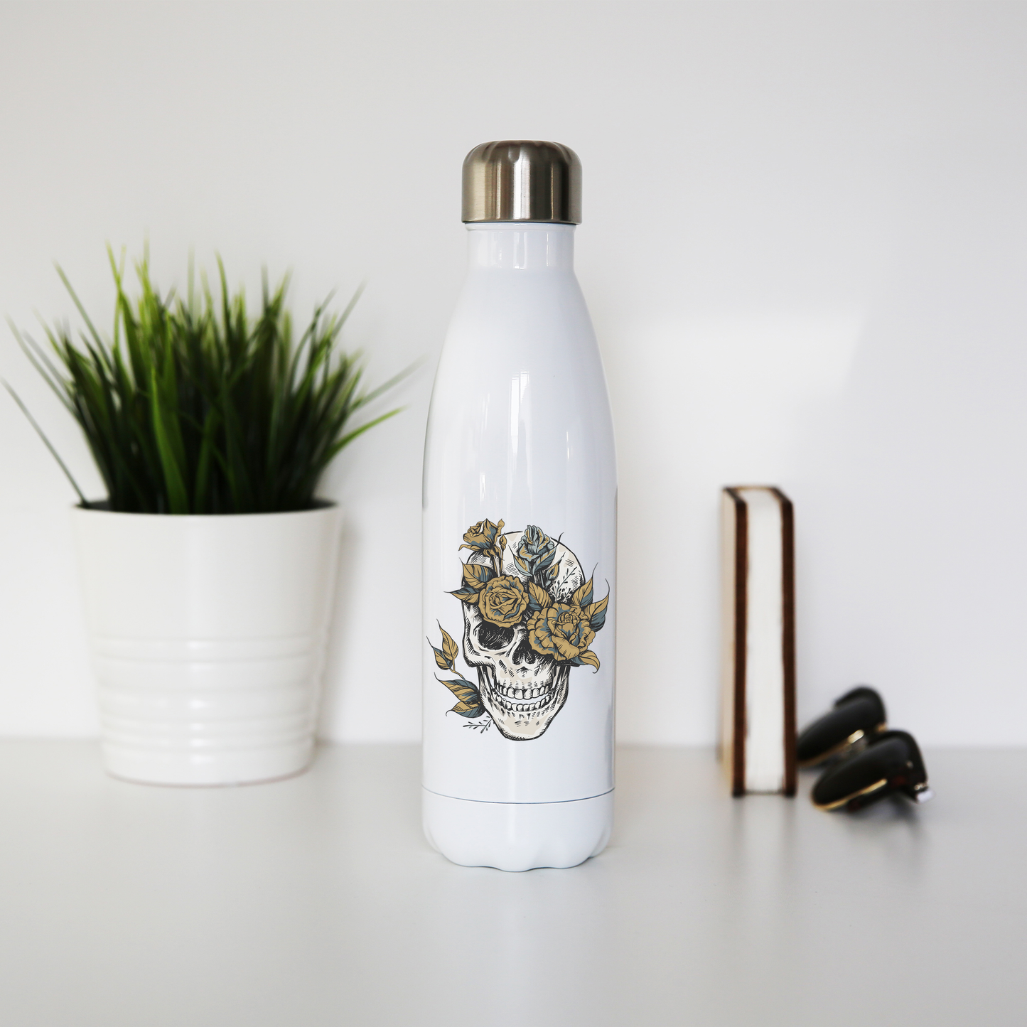 Flower skull water bottle stainless steel reusable