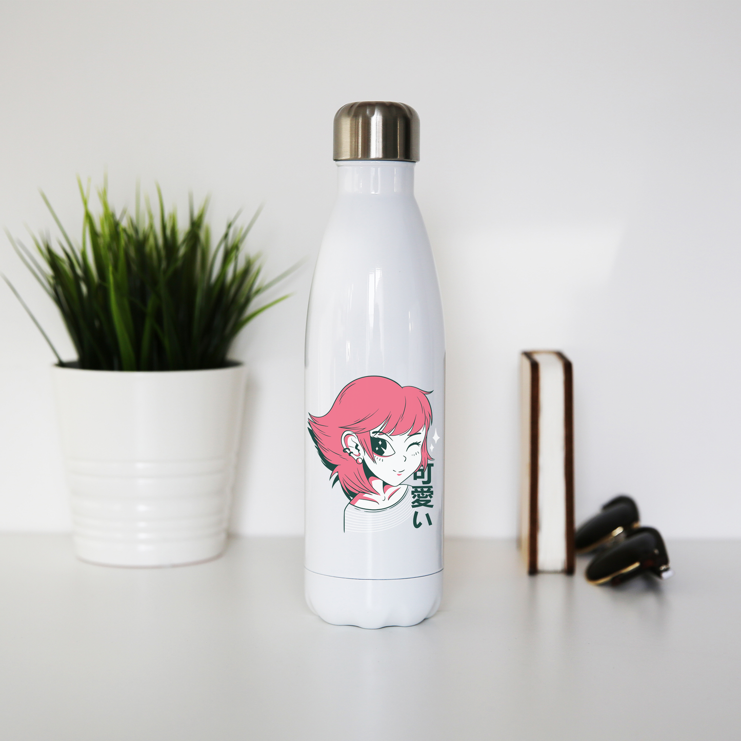 Kawaii anime girl water bottle stainless steel reusable