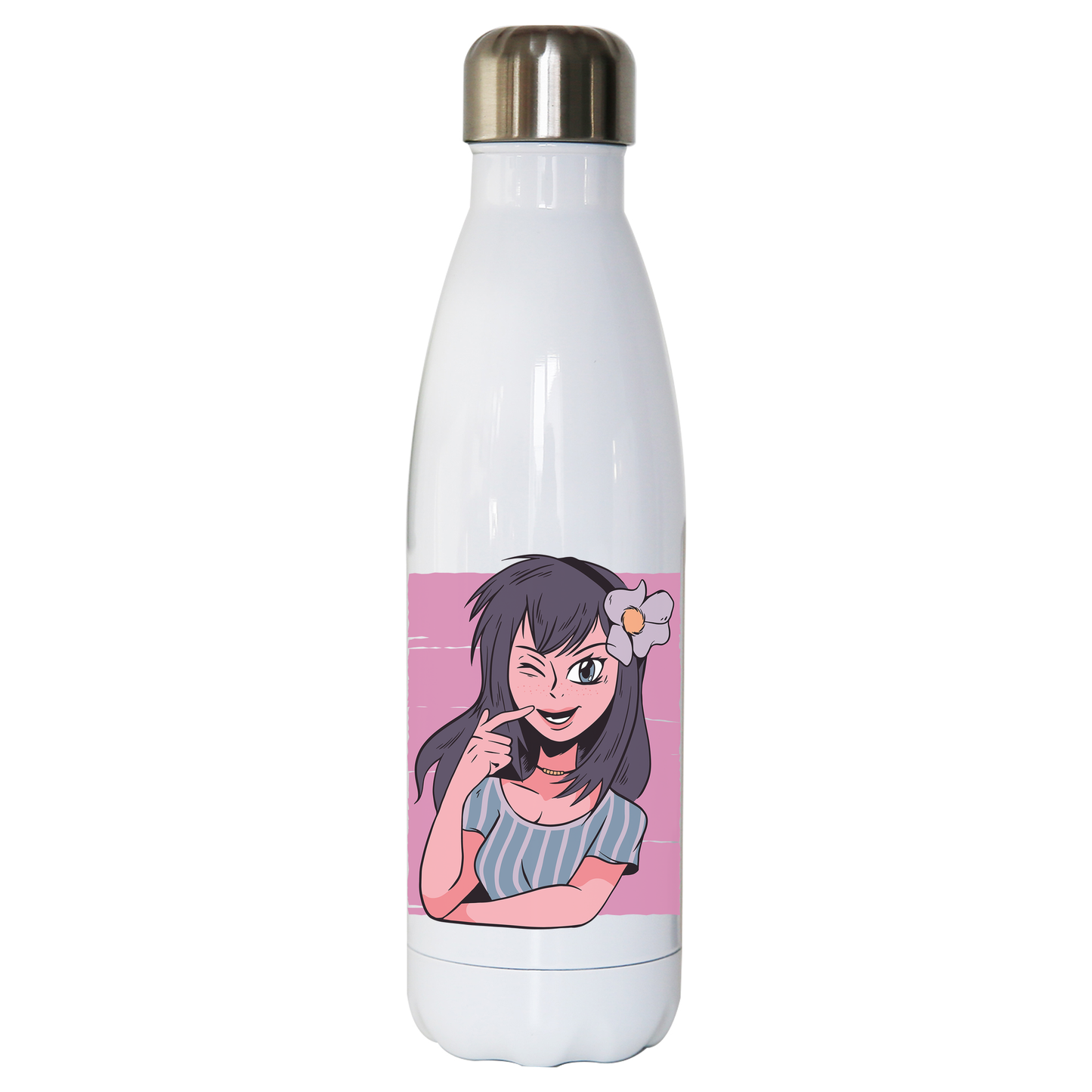 Flower anime girl water bottle stainless steel reusable