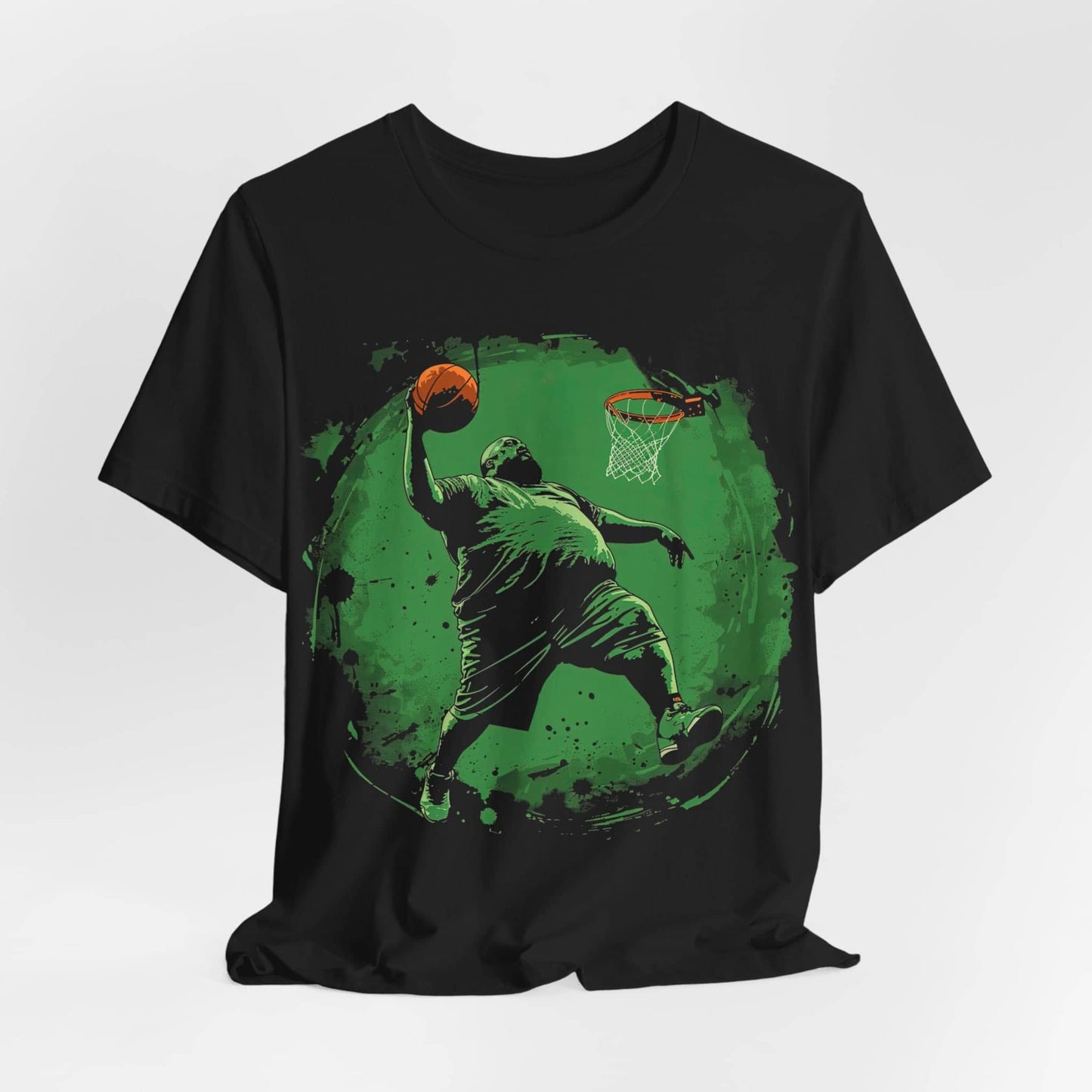 Green FN Slam Dunk T-Shirt, Ironic Perfect Shot Graphic Tee, Viral Meme-Inspired Sports Apparel, Eye-Catching Green Splash Design