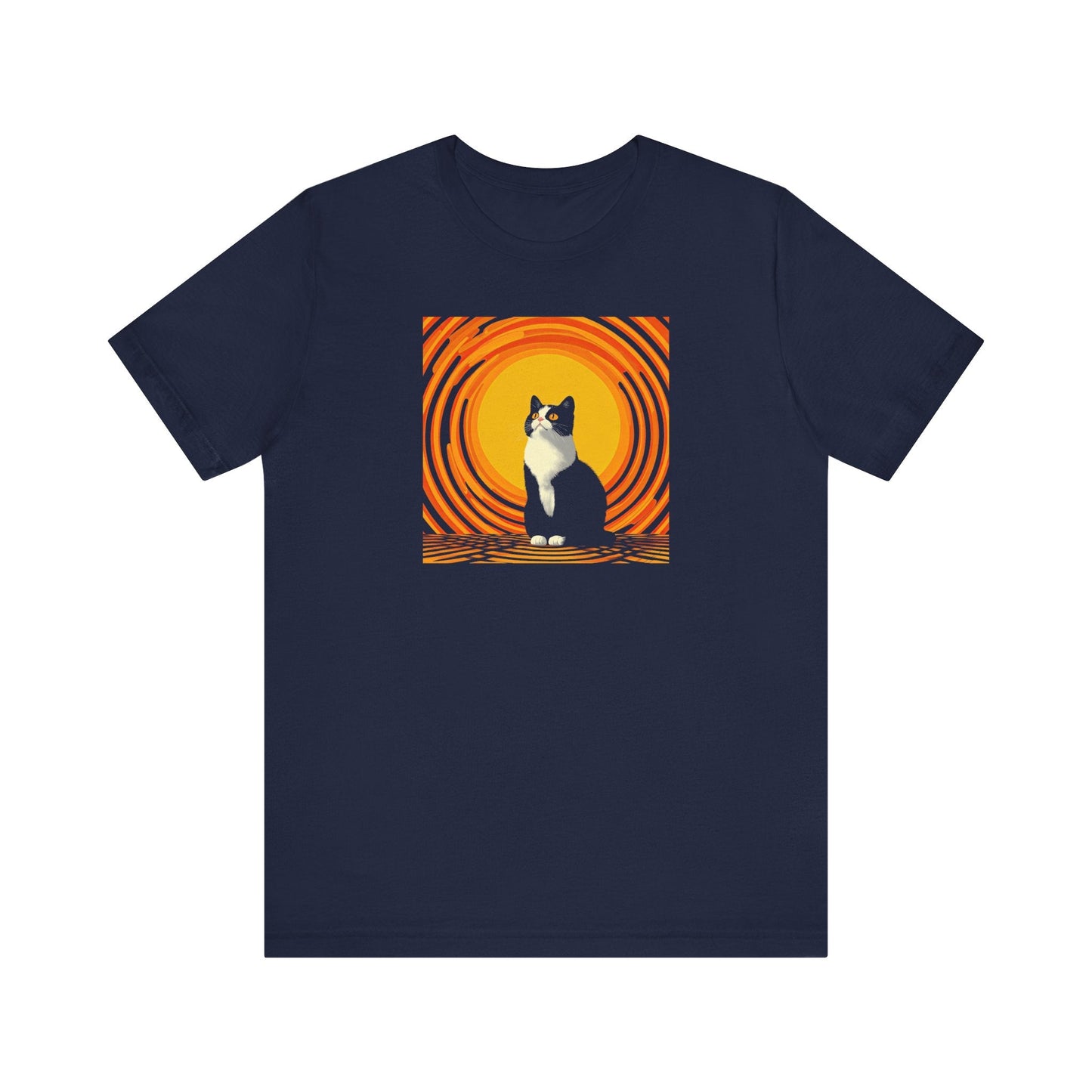 Retro Spiral Cat Graphic Tee – Psychedelic Cat Lover Shirt