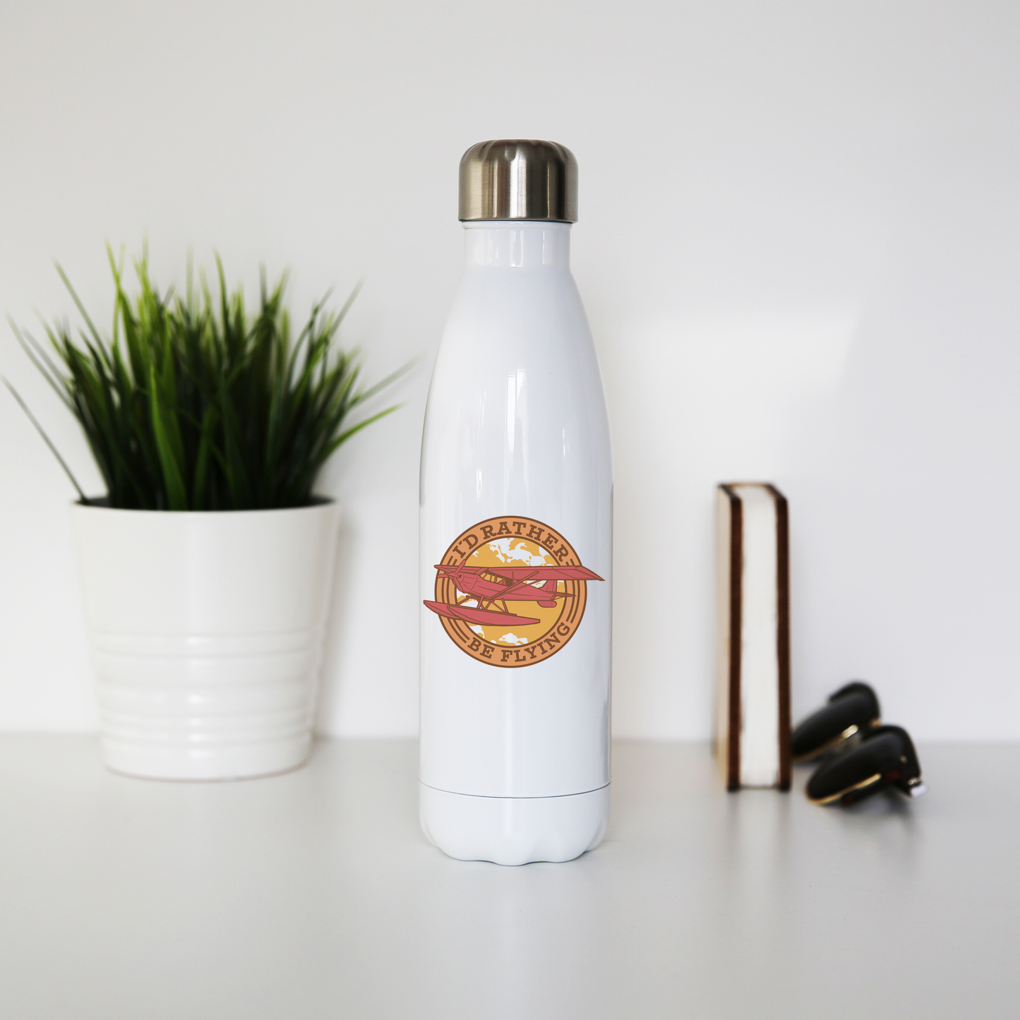 Airplane flying badge water bottle stainless steel reusable