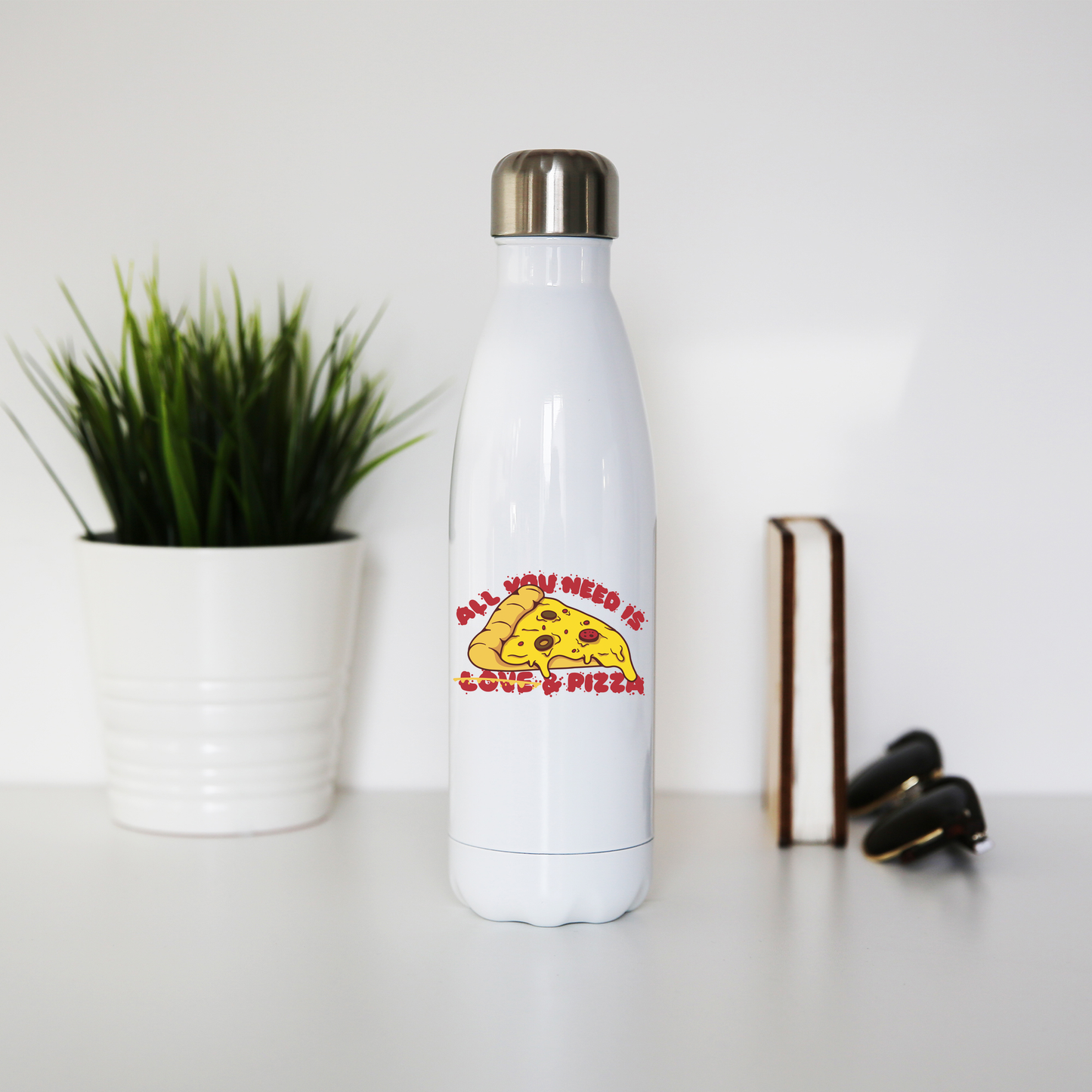 Pizza slice love water bottle stainless steel reusable