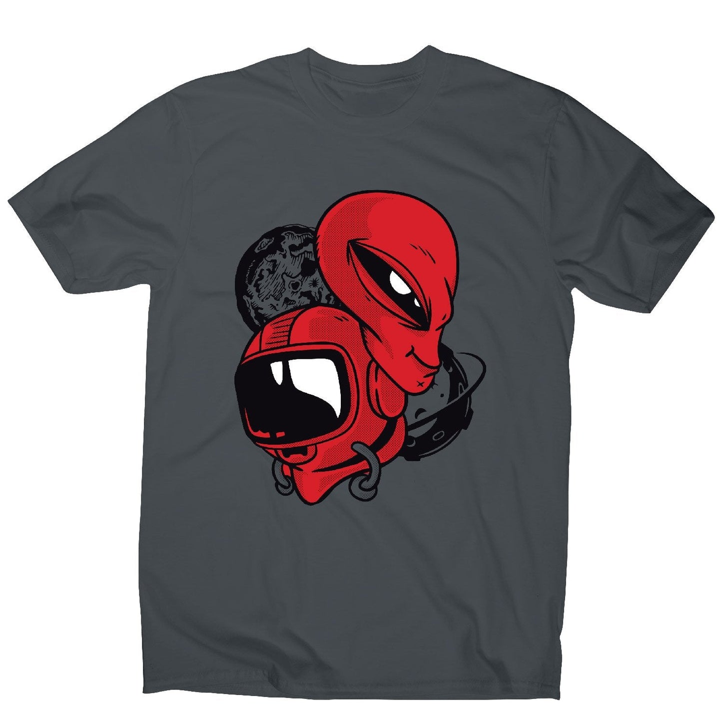 Alien and astronaut head - men's funny illustrations t-shirt