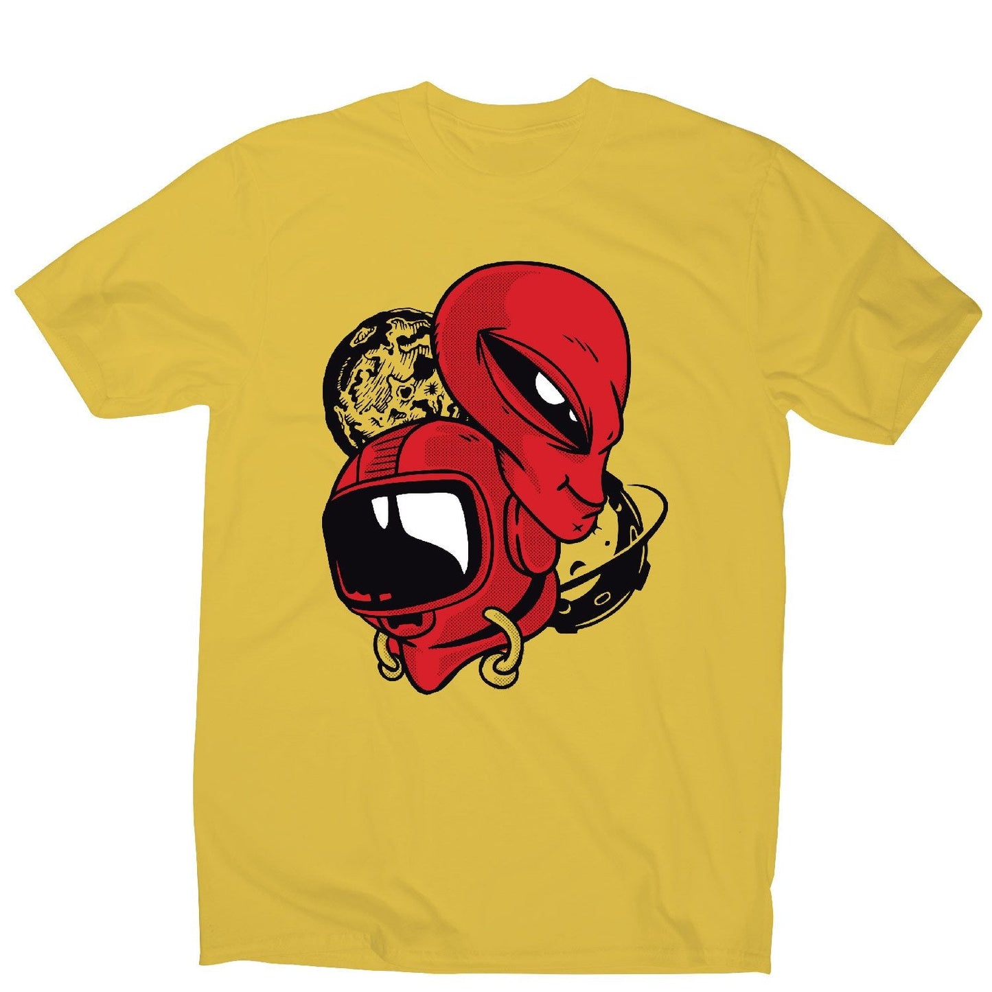 Alien and astronaut head - men's funny illustrations t-shirt
