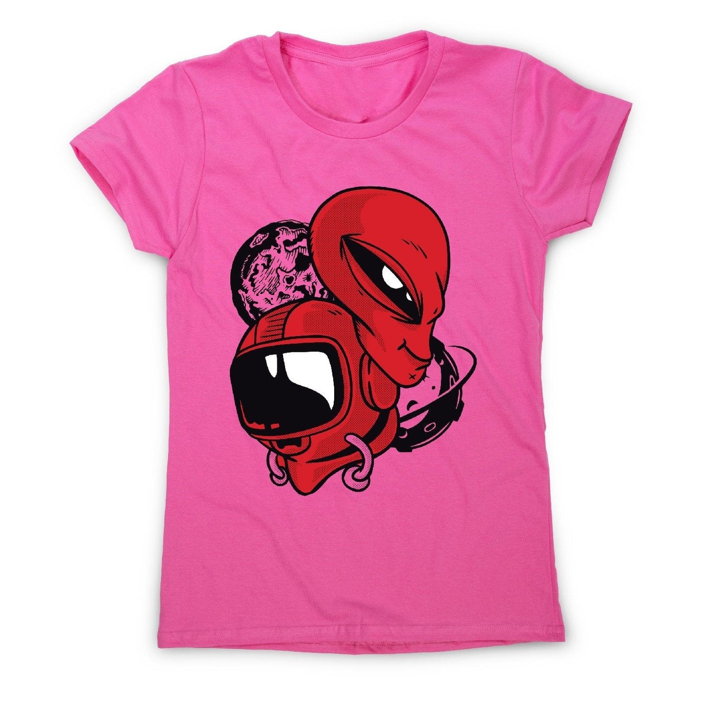 Alien and astronaut head - women's funny illustrations t-shirt