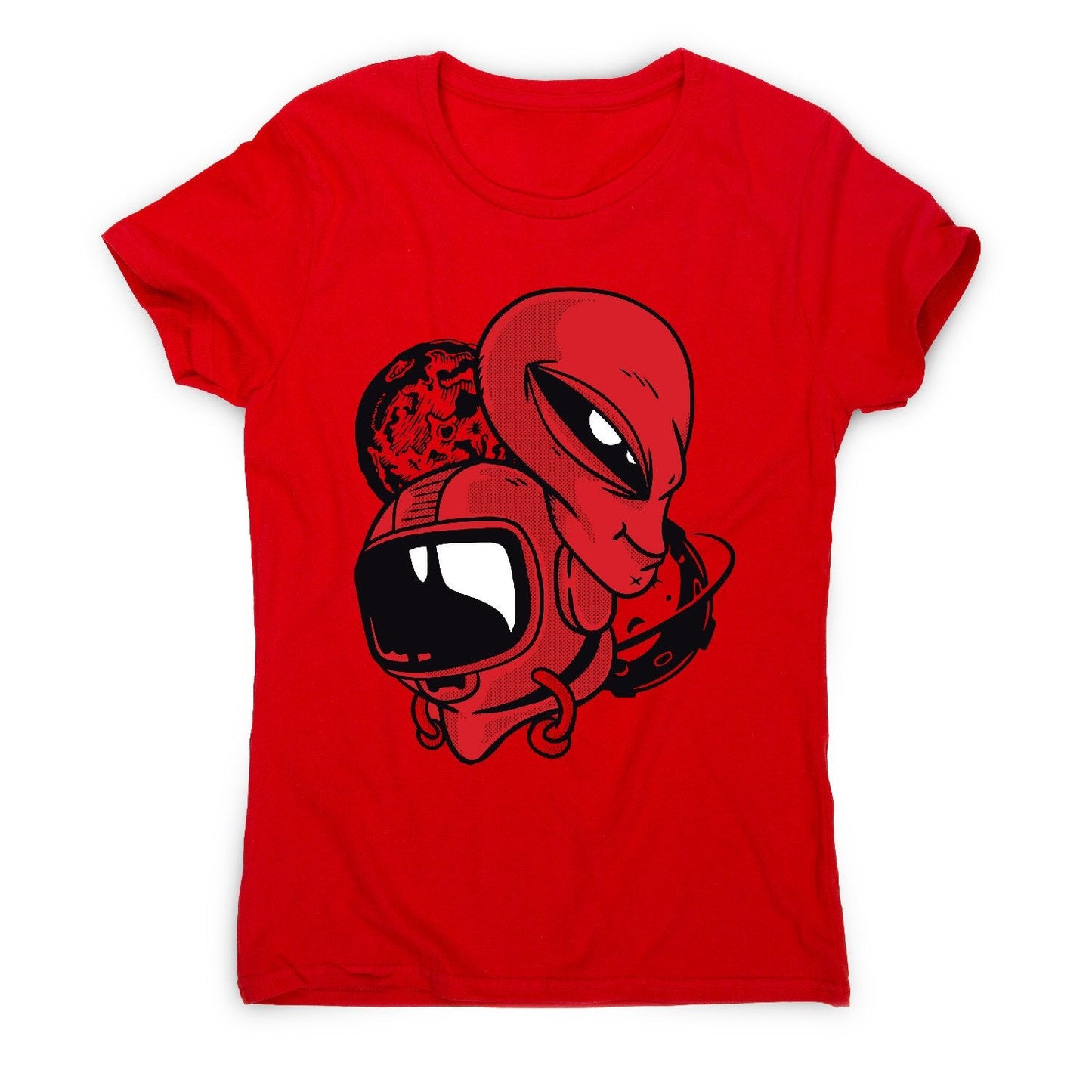 Alien and astronaut head - women's funny illustrations t-shirt