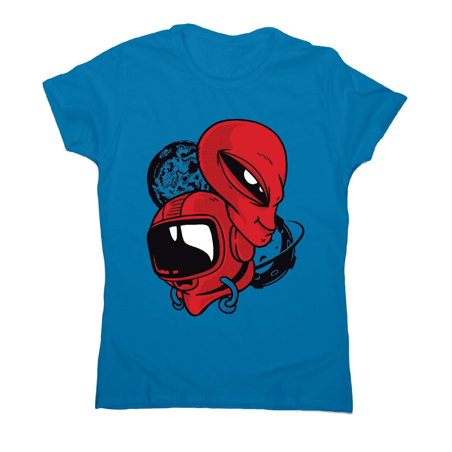 Alien and astronaut head - women's funny illustrations t-shirt