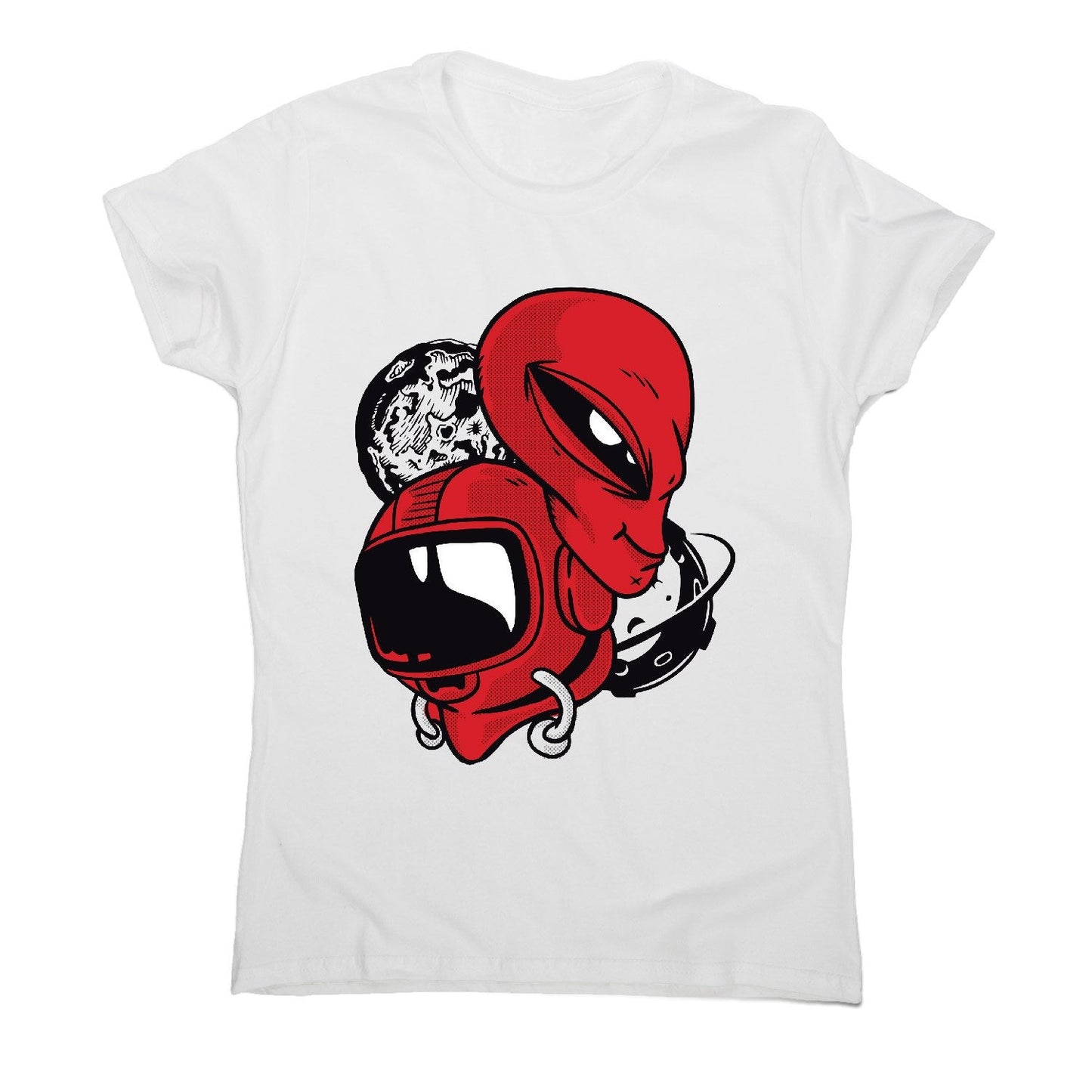 Alien and astronaut head - women's funny illustrations t-shirt