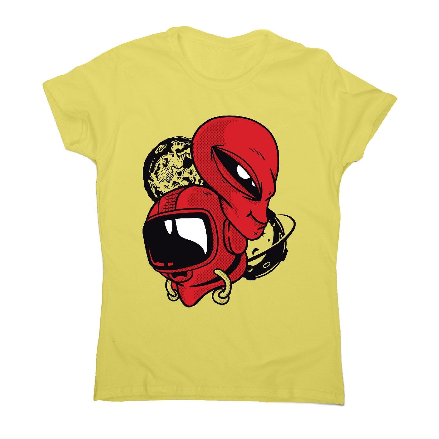 Alien and astronaut head - women's funny illustrations t-shirt