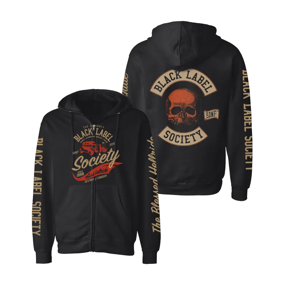 Blessed Hellride Rat Rod Black Zip Up Hoodie