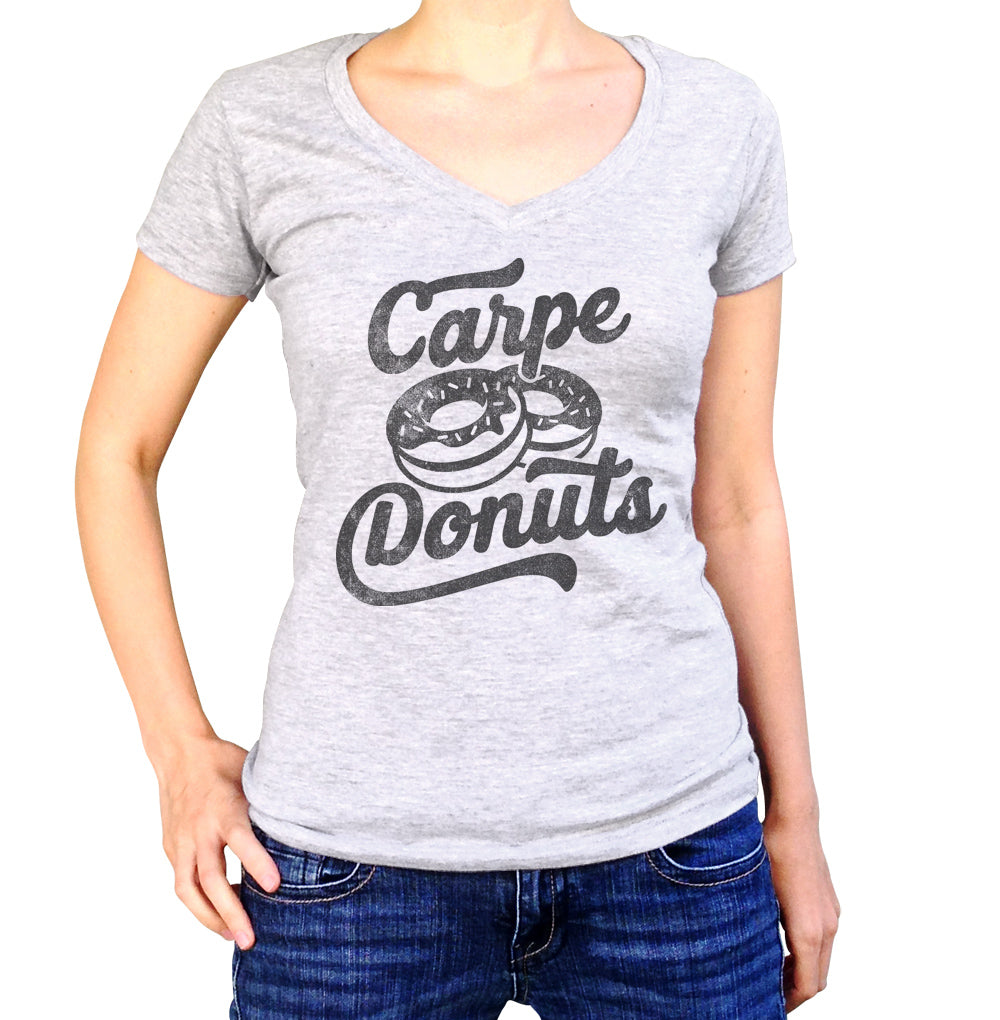 Women's Carpe Donuts Vneck T-Shirt - Funny Donut Shirt