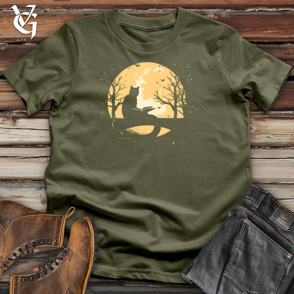 Vintage Moonlit Reading Cat Cotton Tee