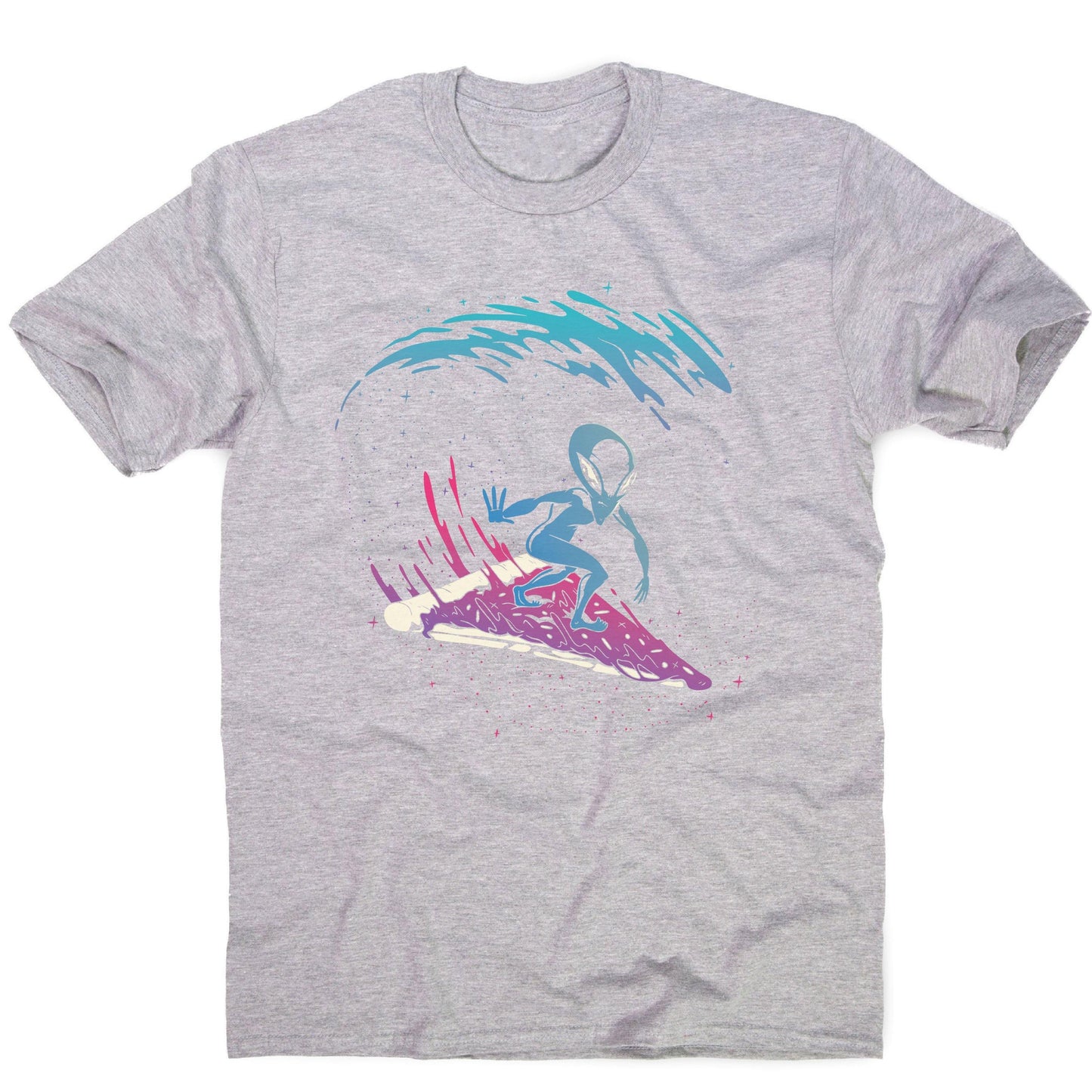 Pizza surfing alien funny illustration men's t-shirt