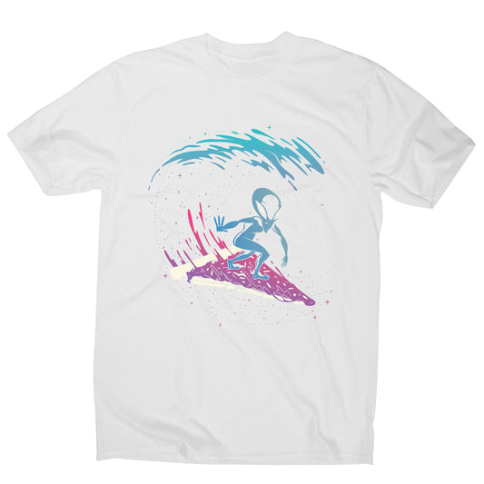 Pizza surfing alien funny illustration men's t-shirt
