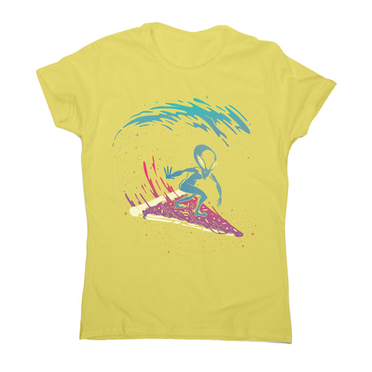Pizza surfing alien funny illustration women's t-shirt