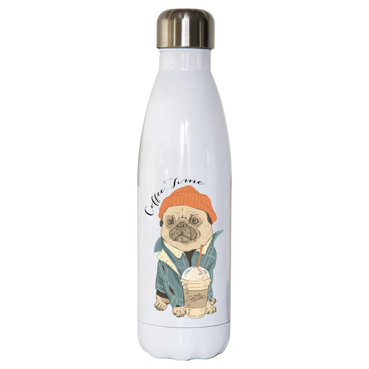Coffe time pug funny design water bottle stainless steel reusable