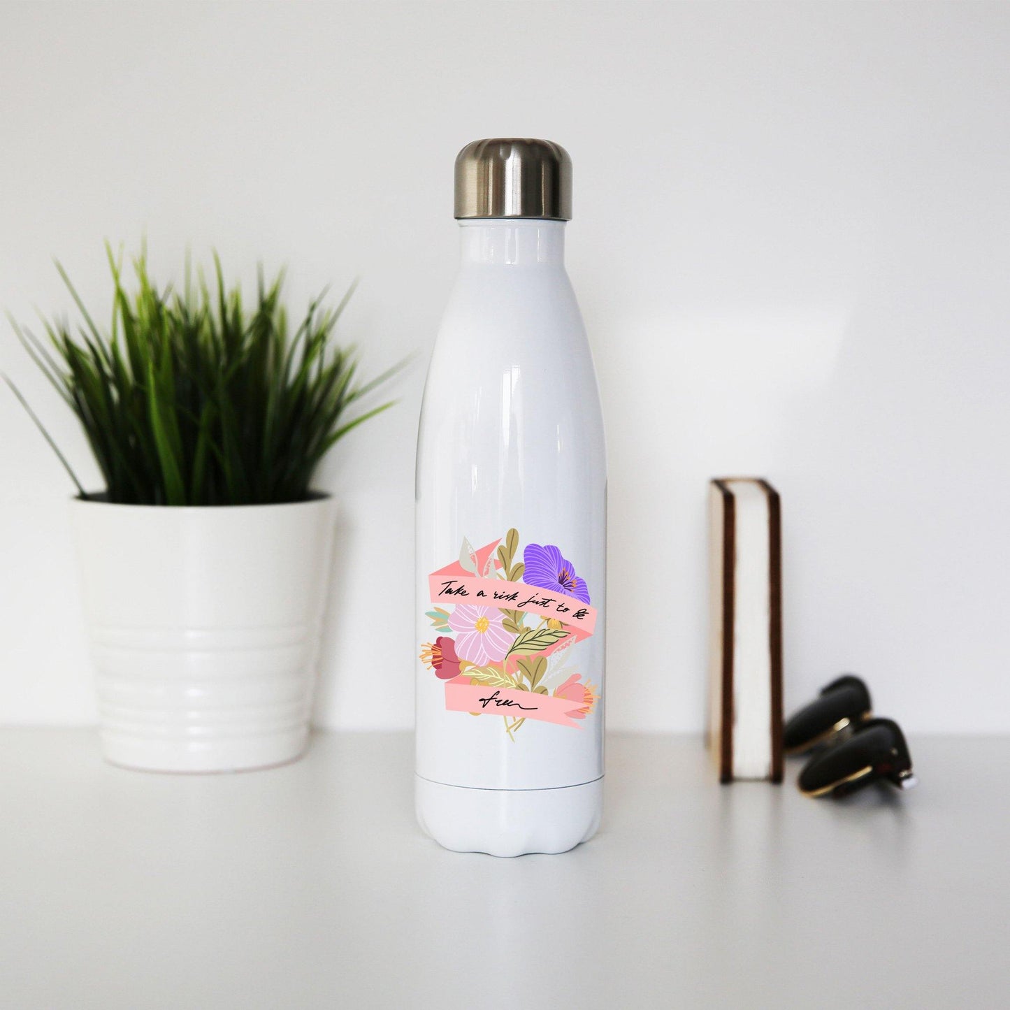 Flowers abstract illustration water bottle stainless steel reusable