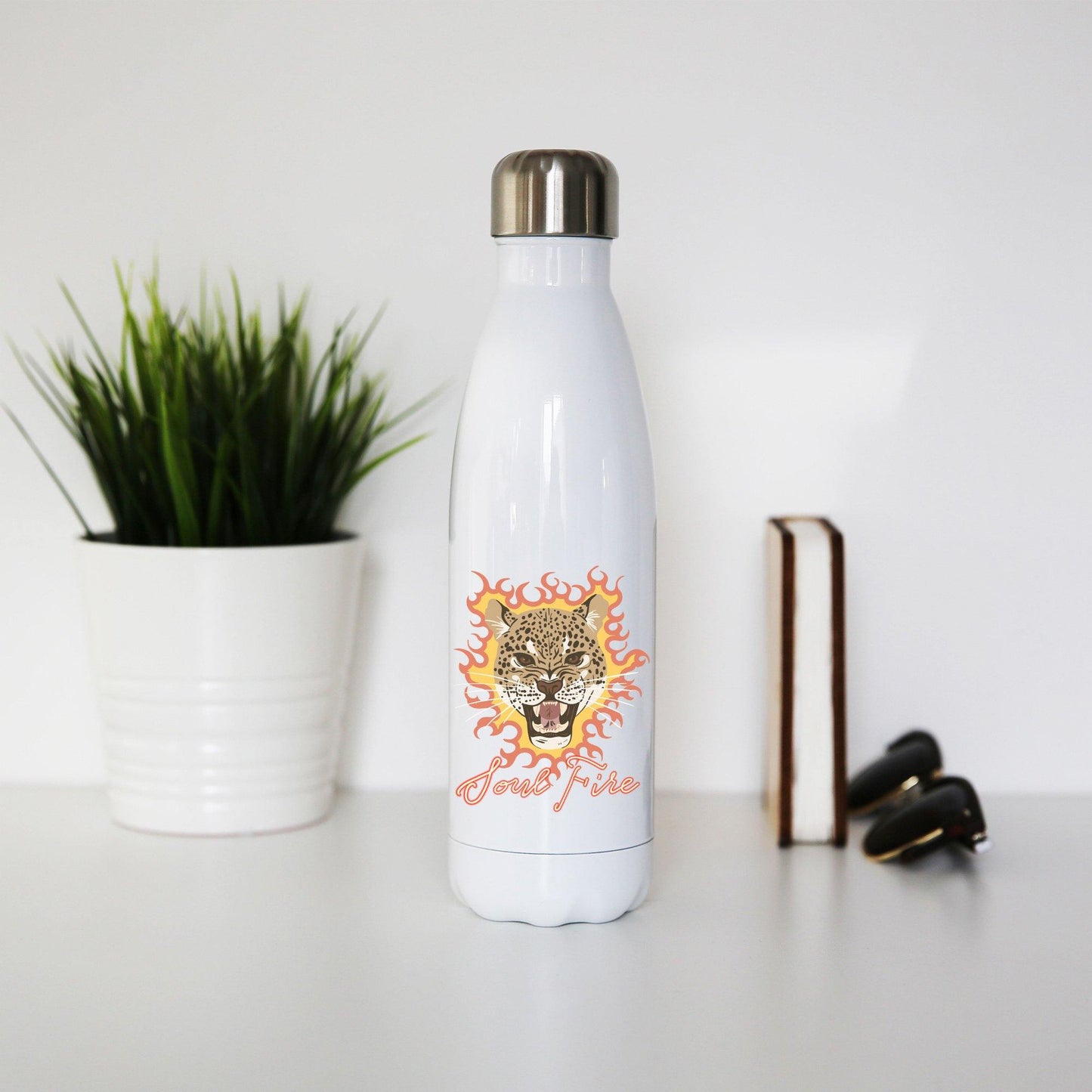 Leopard illustration design water bottle stainless steel reusable