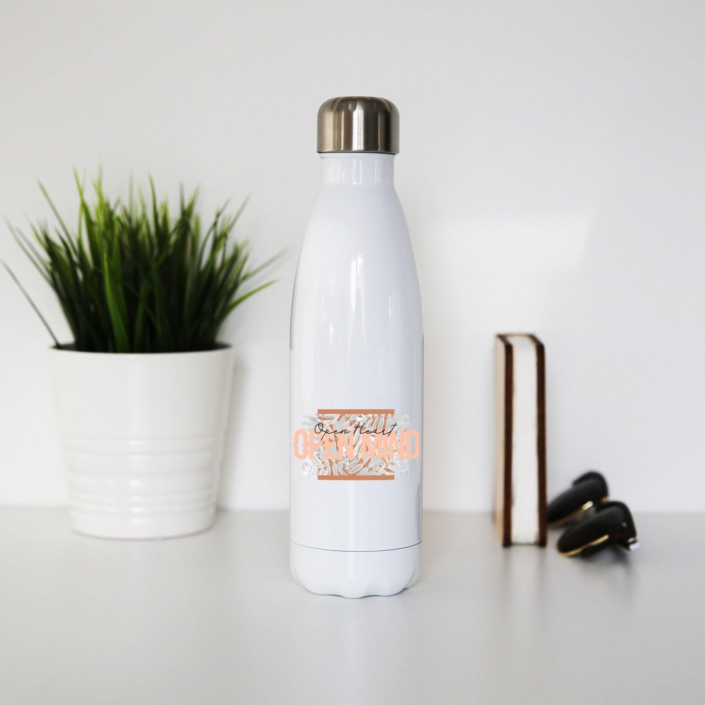 Open heart abstract art design water bottle stainless steel reusable