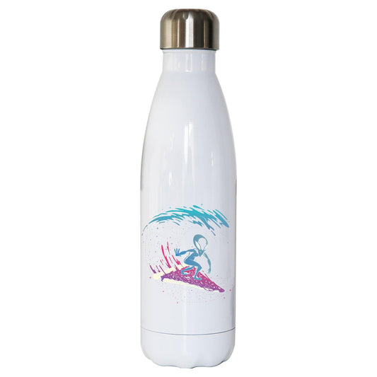Pizza surfing alien funny illustration water bottle stainless steel reusable