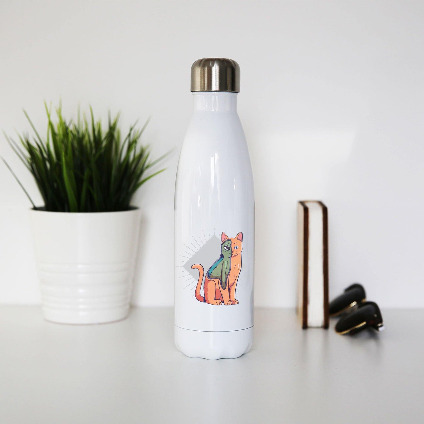 Alien cat funny costume water bottle stainless steel reusable